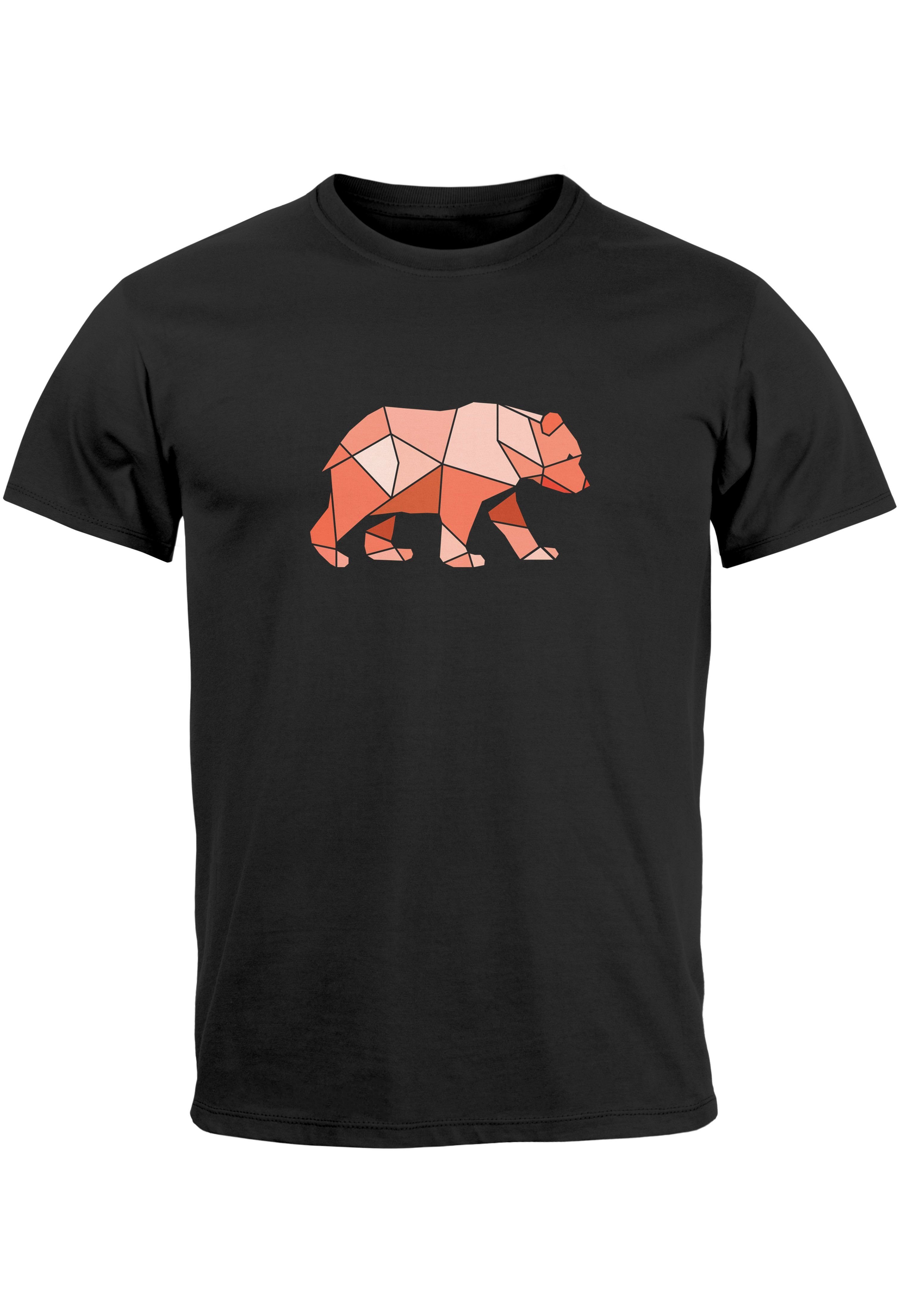 Neverless Print-Shirt Herren T-Shirt Polygon Grafik Bär Outdoor Motive Printshirt Natur Fash mit Print schwarz