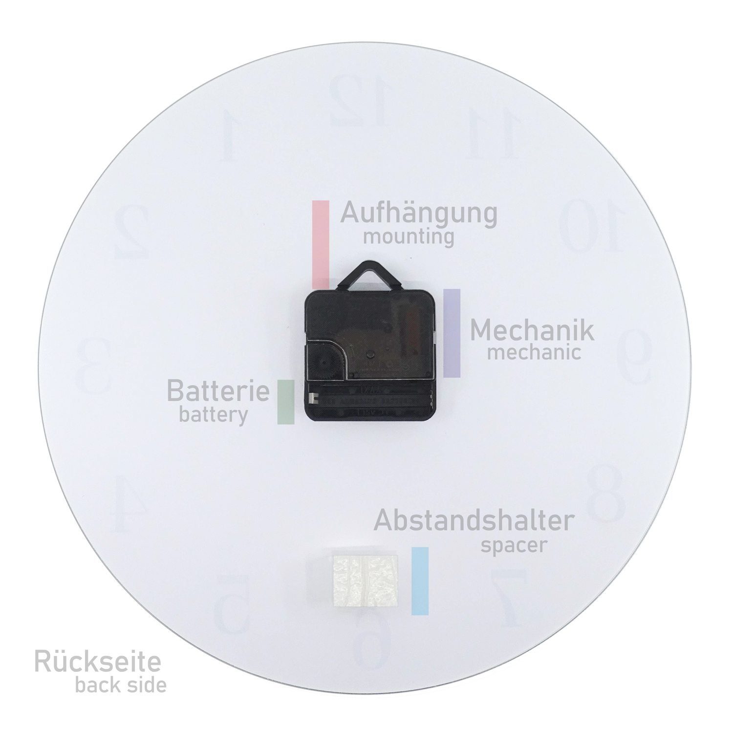 mit - cm sich Durchmesser Primedeco aus Motiv Wanduhr Quarzuhrwerk Glas Rund Erdbeeren und mit Wanduhr 30 spiegelnd