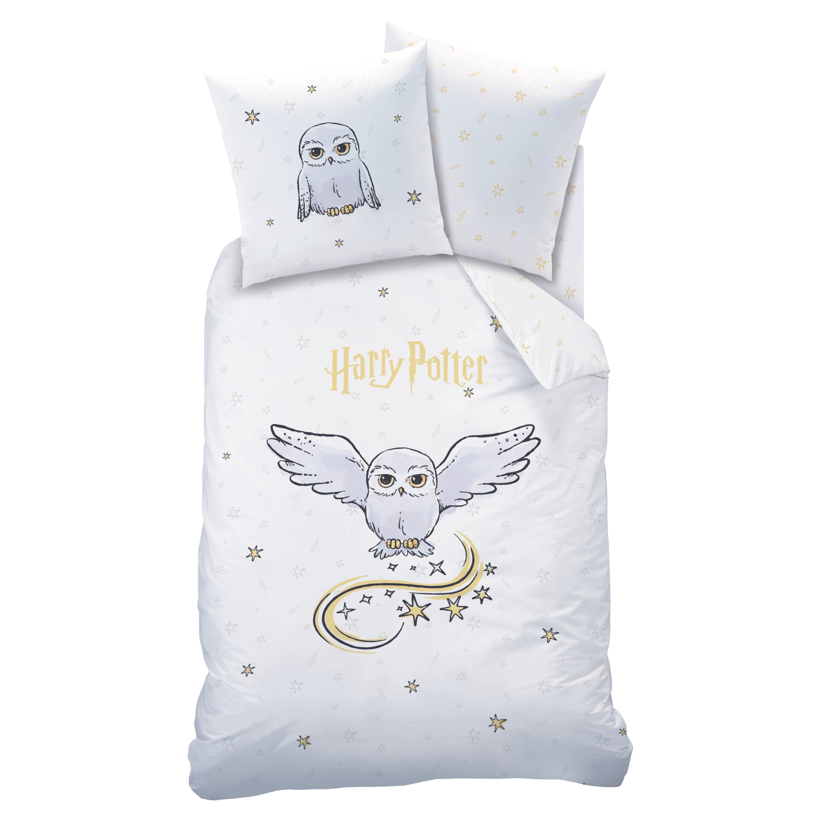 MTOnlinehandel Bettwäsche Harry Potter Eule Hedwig 135x200 + 80x80 cm, 100 % Baumwolle, Renforcé, 2 teilig, Kinderbettwäsche für alle Hogwarts Fans
