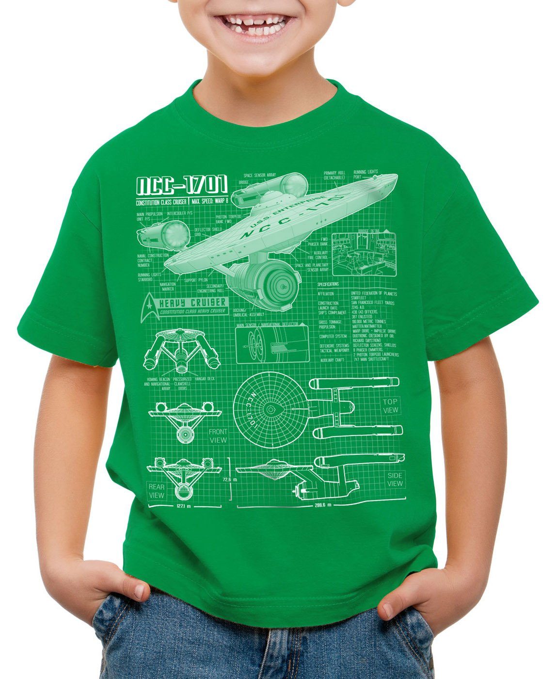 style3 Print-Shirt Kinder T-Shirt NCC-1701 christopher pike trek trekkie star grün
