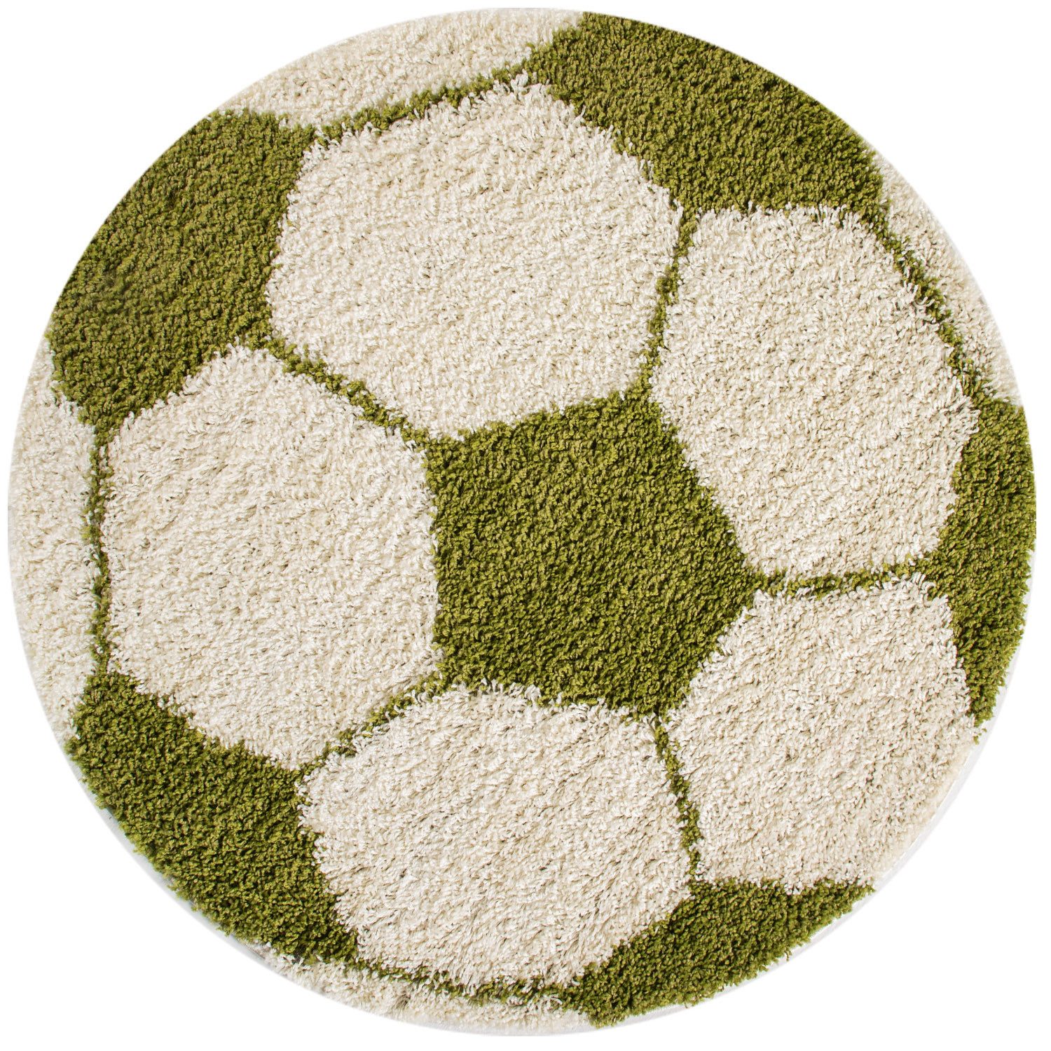 KADIMA DESIGN Kinderteppich MATREI Shaggy Langflor Spielteppich Kinderzimmer Bunt Waschbar, Rund, Höhe: 32 mm, Grün, 100x100 cm, Strapazierfähig Fußball Waschbar