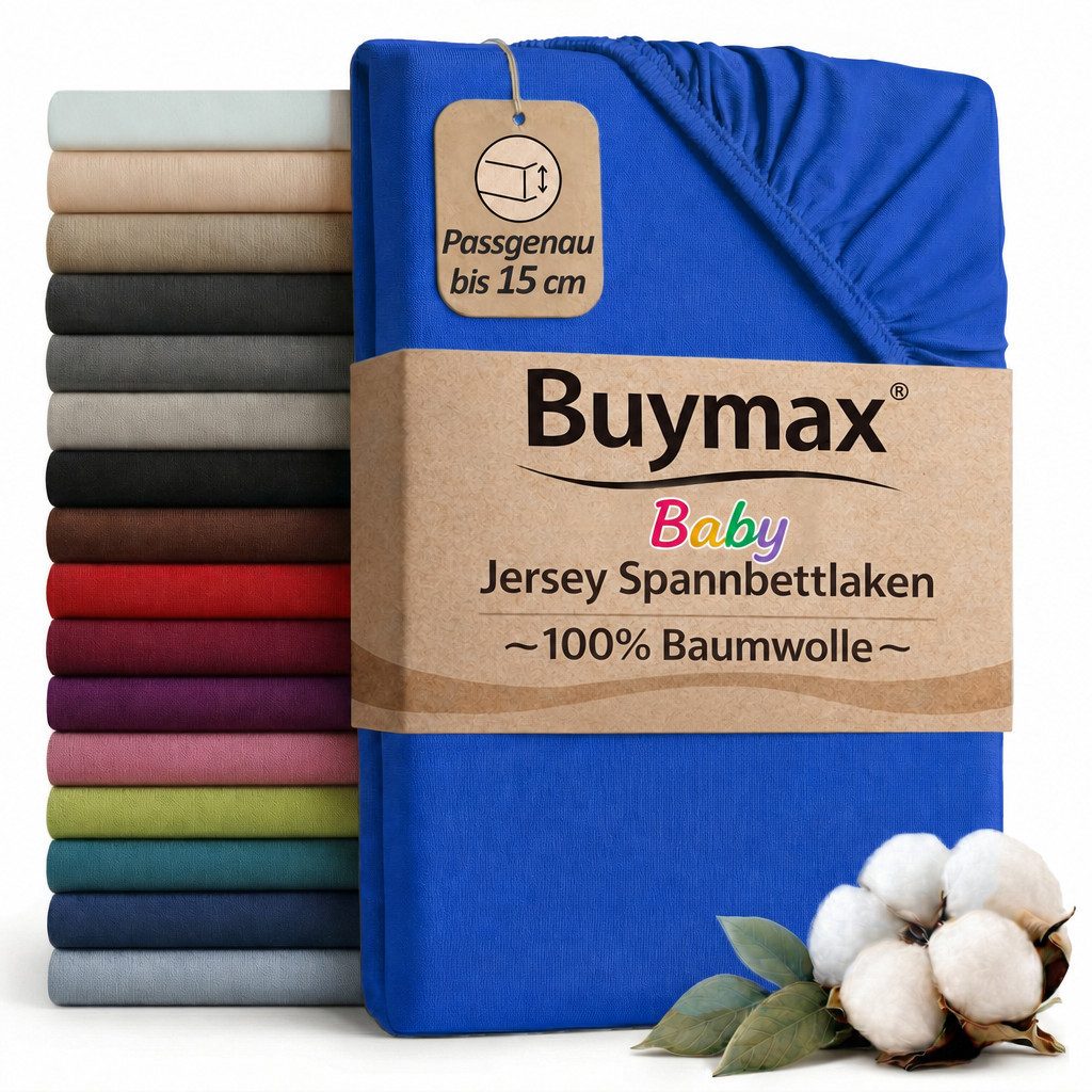 Buymax Spannbettlaken Babybett Kinderbett 60x120cm 70x140cm, Jersey 100% Baumwolle, Gummizug: Rundumgummi, (1 Stück), bis 15 cm Matratzenhöhe, weich, atmungsaktiv, hautfreundlich
