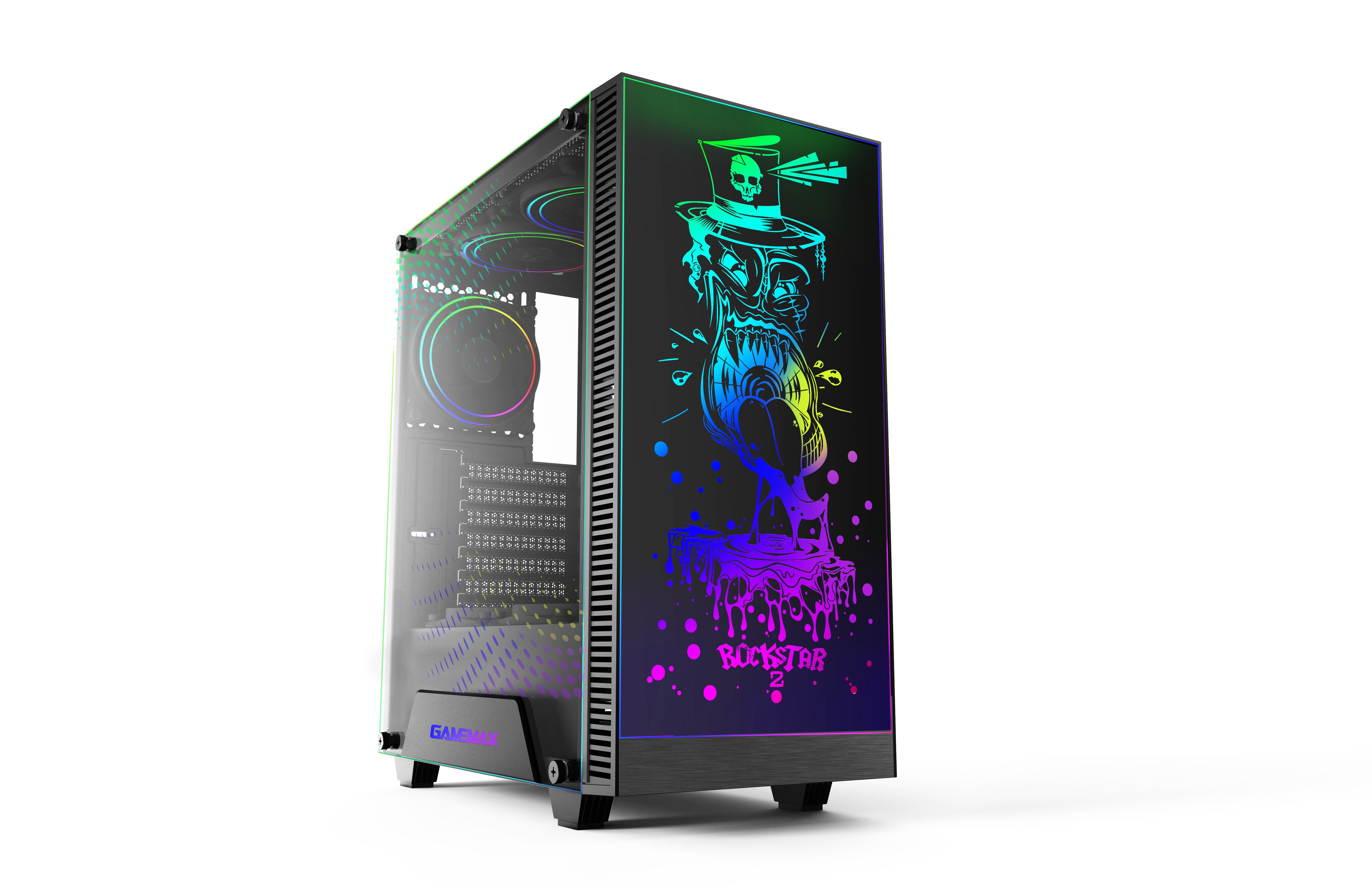 GAMEMAX Gaming-Gehäuse Rockstar2 Midi Tower, ohne Netzteil, ATX USB 2.0, USB 3.0, Audio, gehärtetes Glas