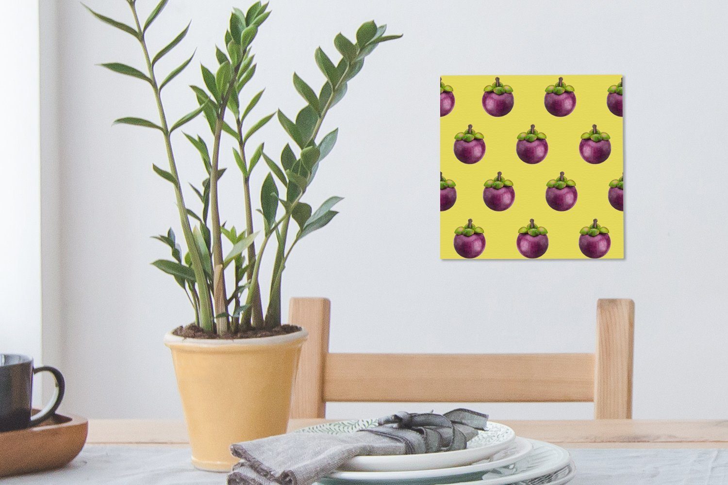 OneMillionCanvasses® Leinwandbild Obst - Muster Violett, (1 Leinwand St), für Bilder Wohnzimmer - Schlafzimmer