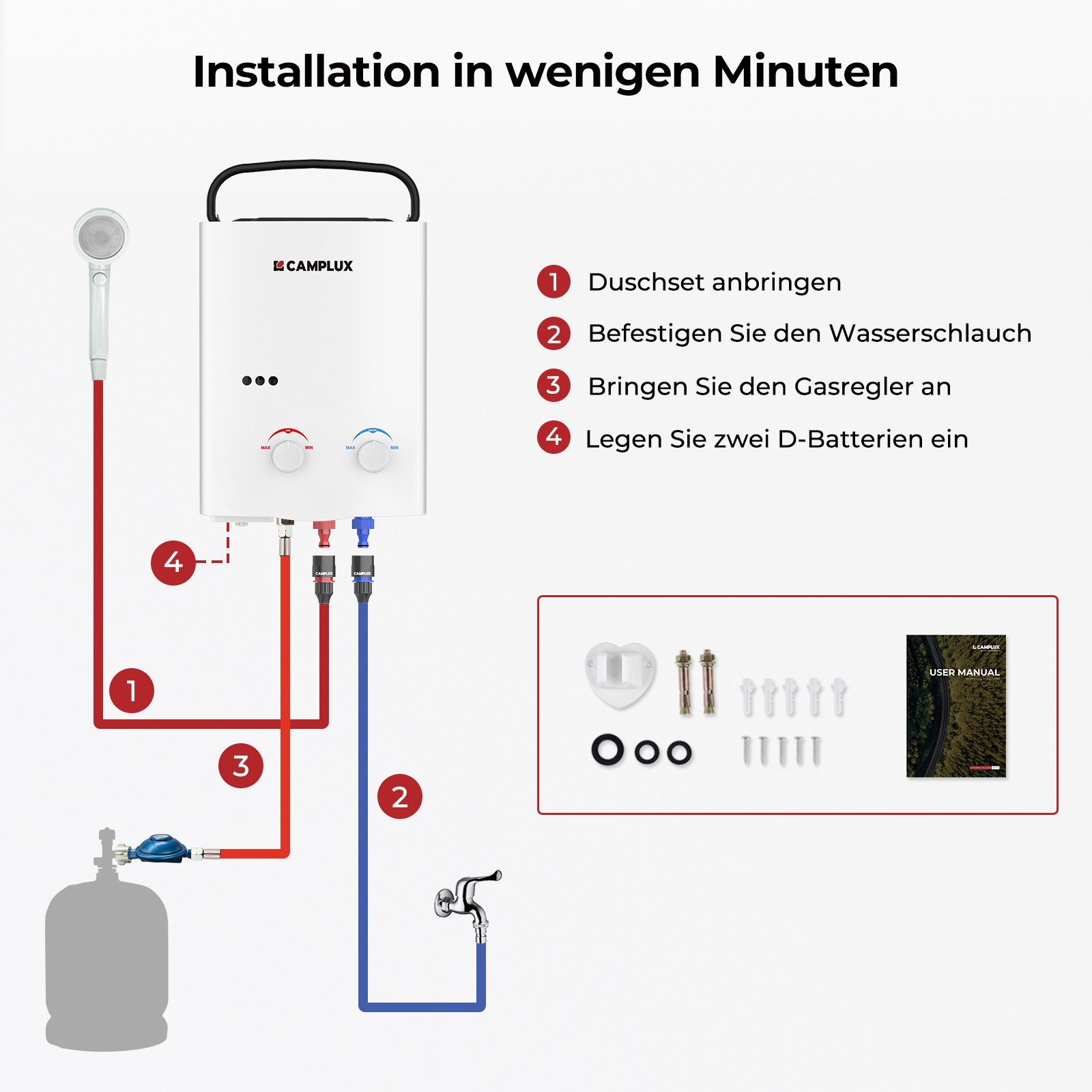 CAMPLUX Durchlauferhitzer AY132-DE, 50 mbar, min. 10 °C, max. 65 °C, LPG Propan 10 kW Durchlauferhitzer für Wohnmobil, Camping & Dusche – Bild 5 von 5