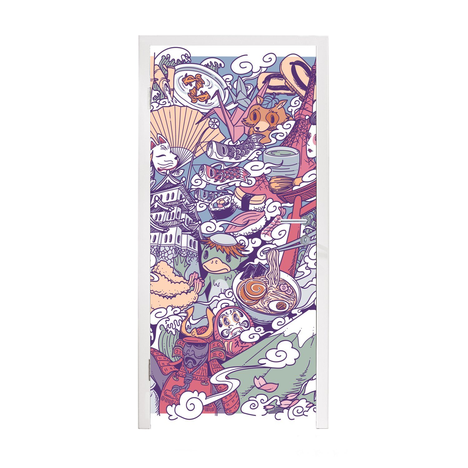 MuchoWow Türtapete Illustration der japanischen Kultur, Matt, bedruckt, (1 St), Fototapete für Tür, Türaufkleber, 75x205 cm