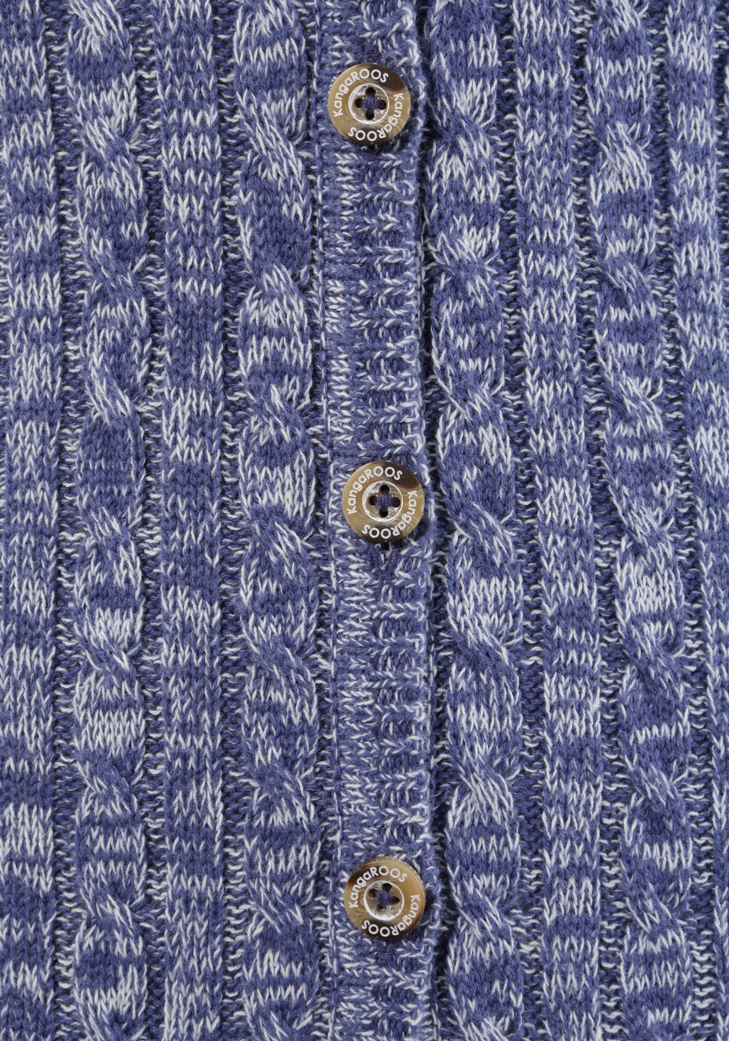 Longstrickjacke Taschen Zopfmuster KangaROOS und mit blau-melange trendigem