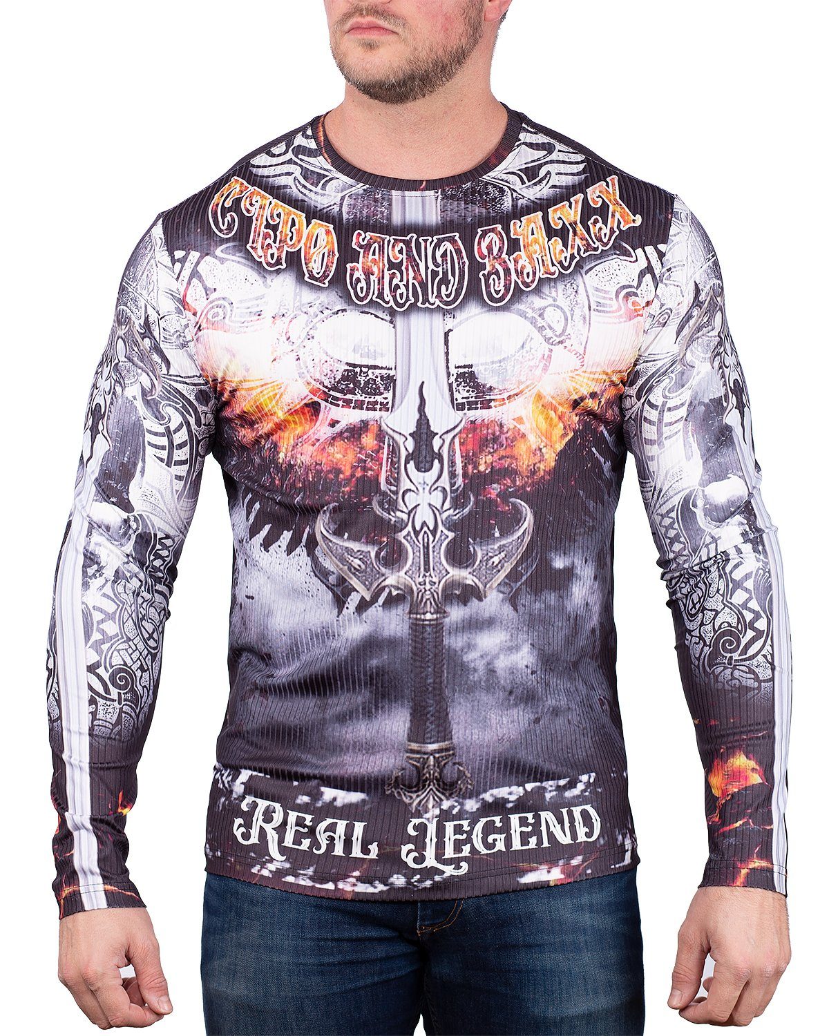 Cipo & Baxx Sweatshirt Herren Longsleeve BA-CL475 (1-tlg) gerippt mit vielen Prints