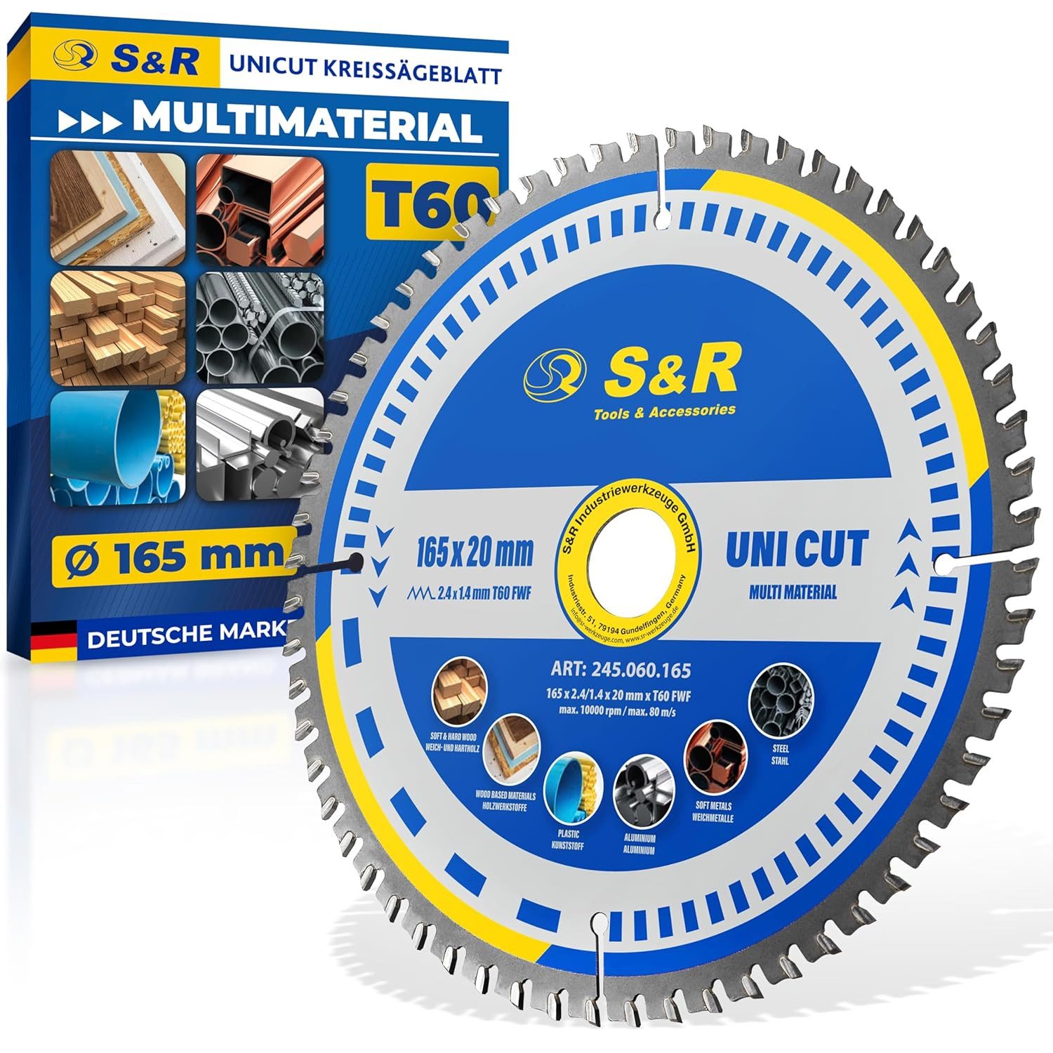 S&R Kreissägeblatt (Einzelsägeblatt, + Reduzierringe für 20 mm und 25,4 mm), Professionelles Multimaterial-Sägeblatt mit Spezialzahnung
