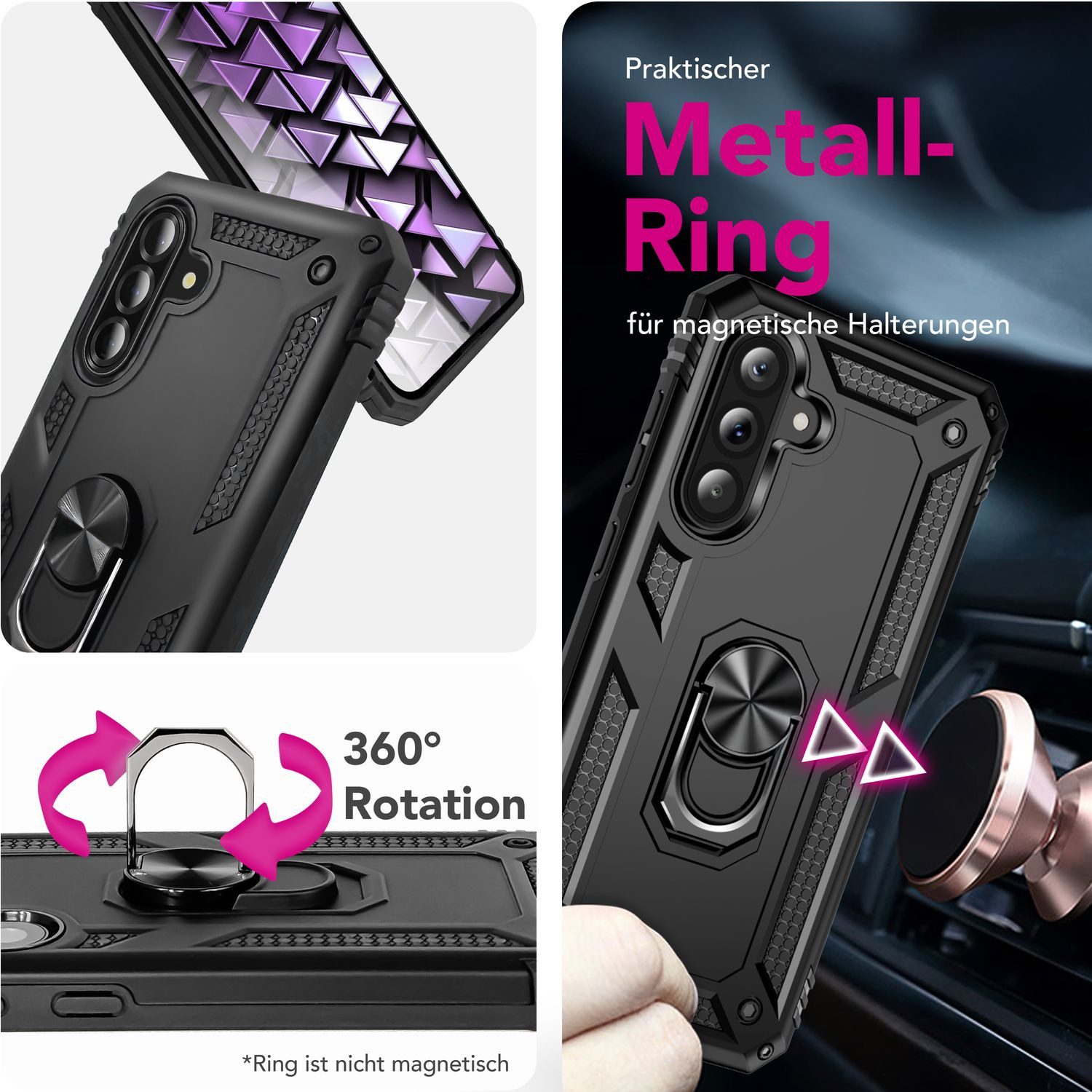 Nalia Smartphone-Hülle Samsung Galaxy A36 17 cm (6,7 Zoll), Military Style / 360° Dreh Ring / Ständer / Fallschutz Cover / Robust