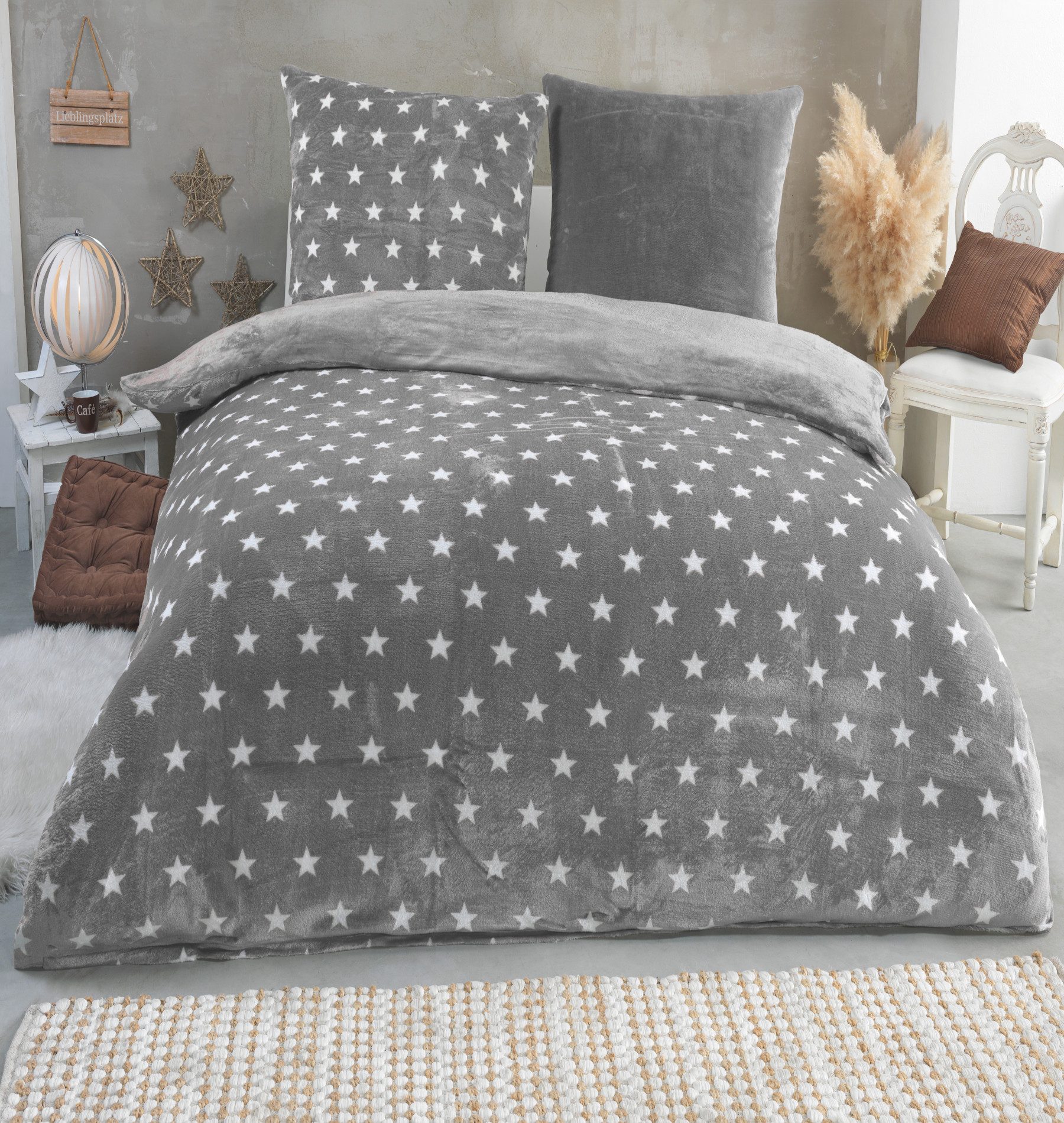 Malika Wendebettwäsche 200x200 + 2x 80x80 cm Cashmere Touch Sterne Bettwäsc günstig online kaufen