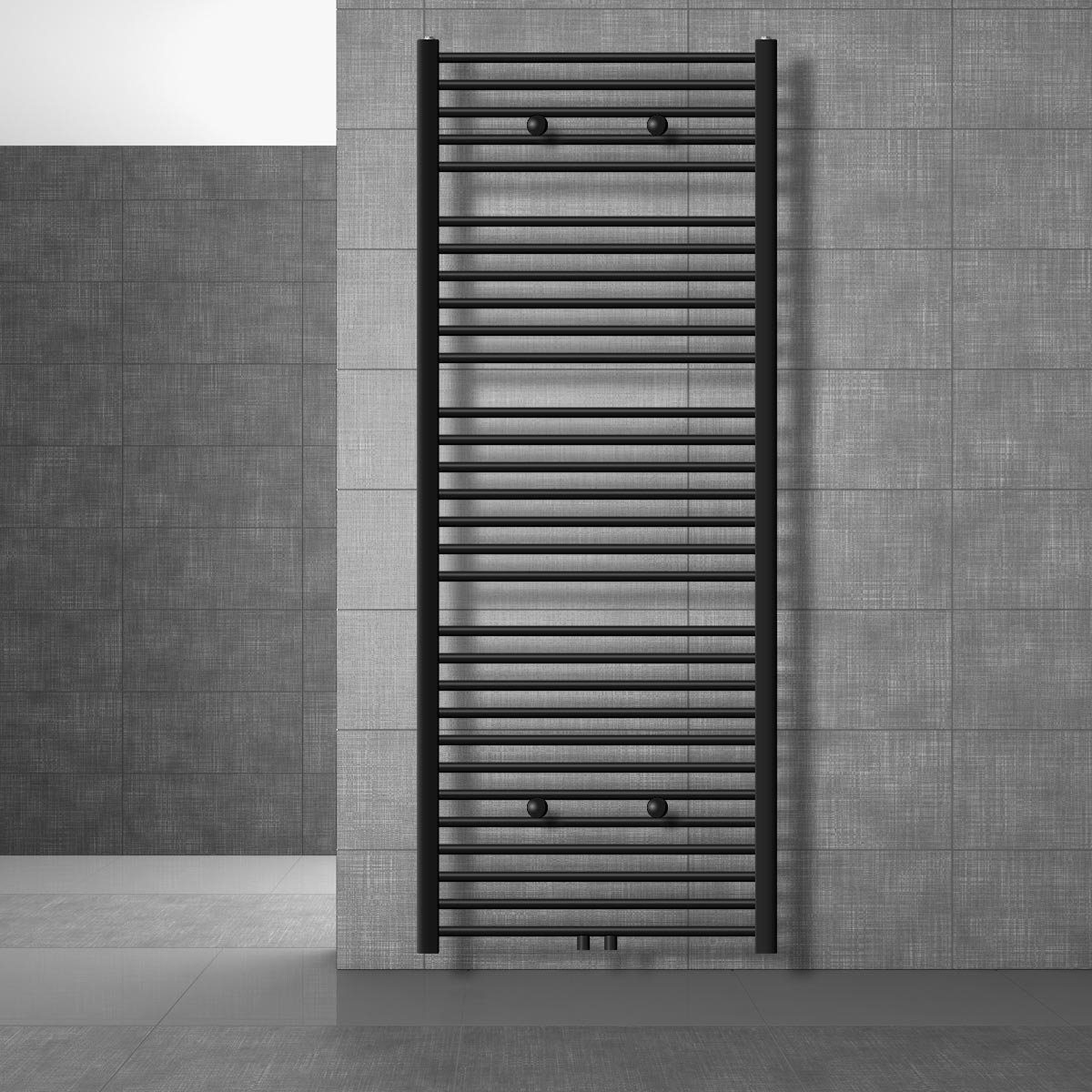 Handtuchtrockner, Handtuchwärmer 750x1800mm Designheizkörper Badheizkörper matt Sahara LuxeBath gerade Schwarz Mittelanschluss mit