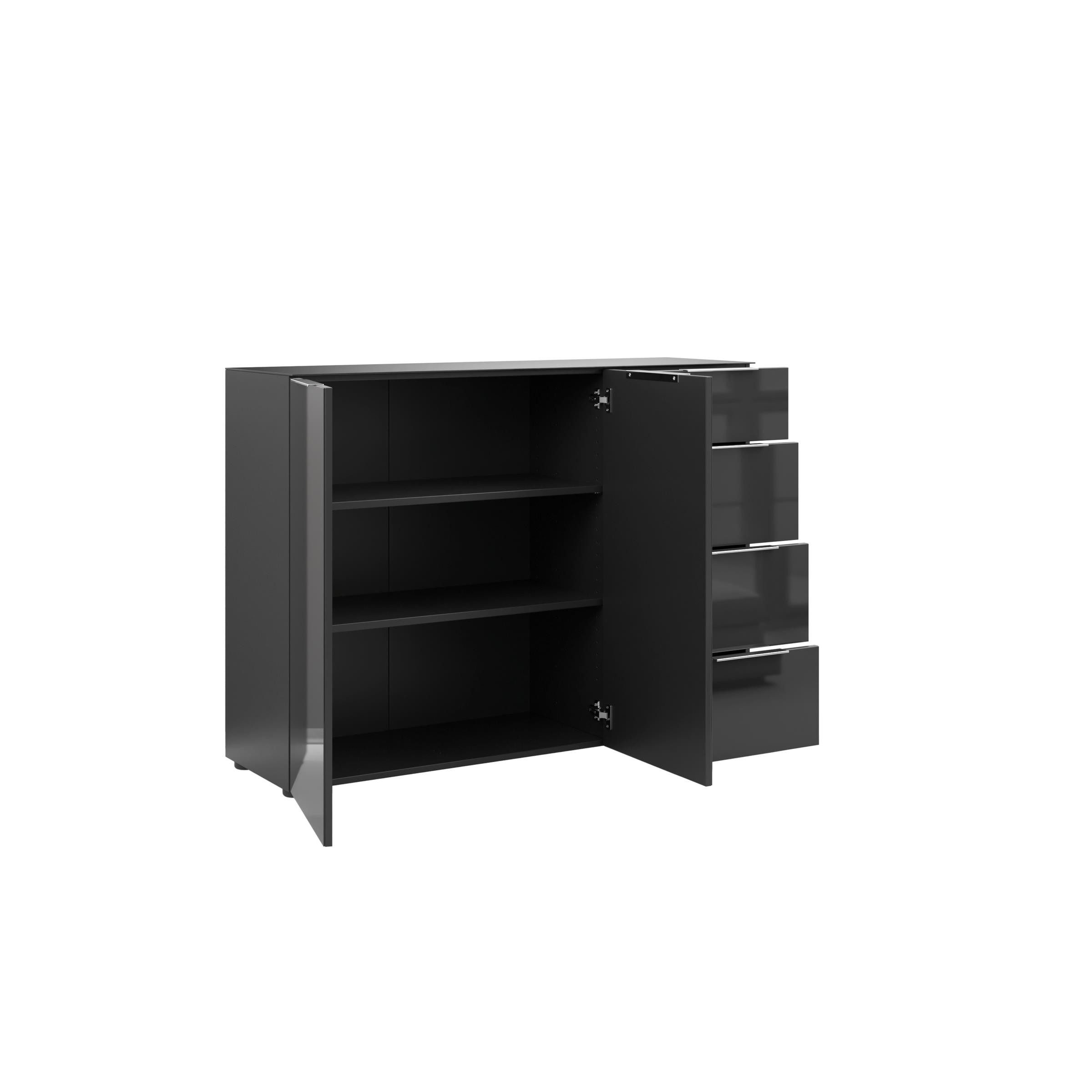 freiraum Sideboard style, in anthrazit matt - Glas anthrazit - 135x98,7x40cm (BxHxT)