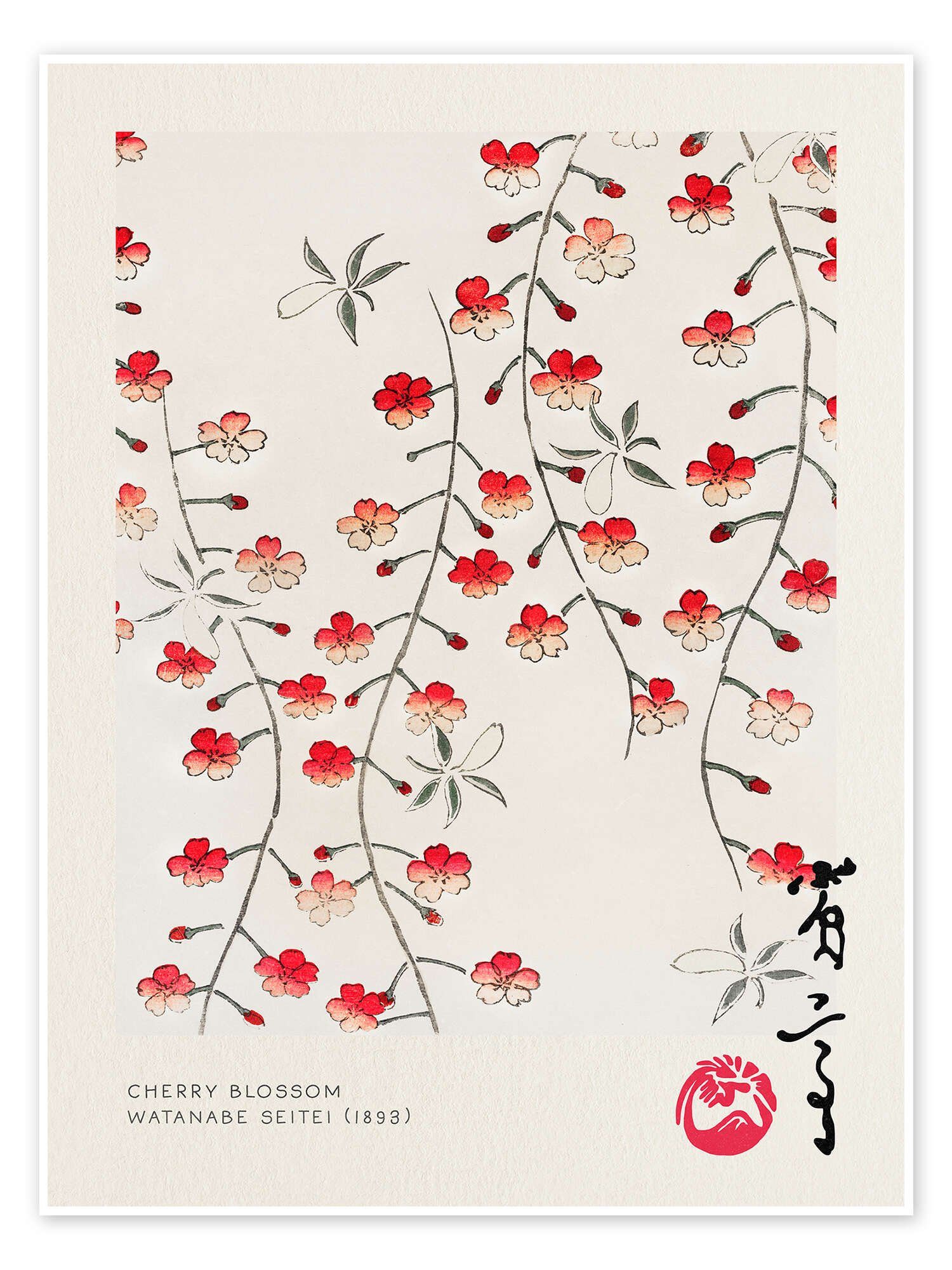 Posterlounge Poster Watanabe Seitei, Japandi - Cherry Blossom, Wohnzimmer Japandi Malerei