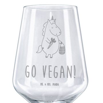 Mr. & Mrs. Panda Rotweinglas Einhorn Vegan - Transparent - Geschenk, Gesund leben, Veganismus, Peg, Premium Glas, Stilvolle Gravur