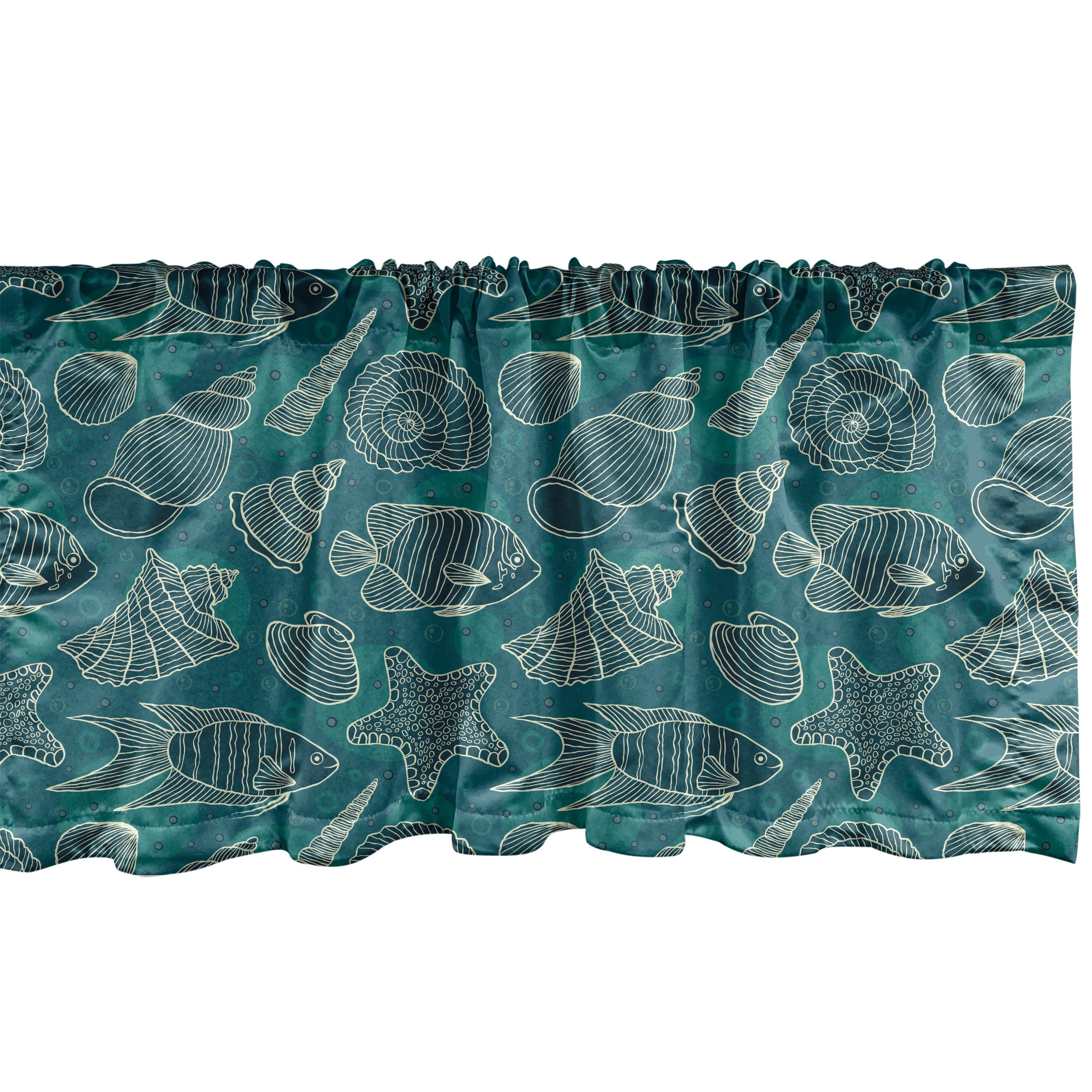 Scheibengardine Vorhang Volant für Küche Schlafzimmer Dekor mit Stangentasche, Abakuhaus, Microfaser, Sea Shells Ocean Line Entwurf