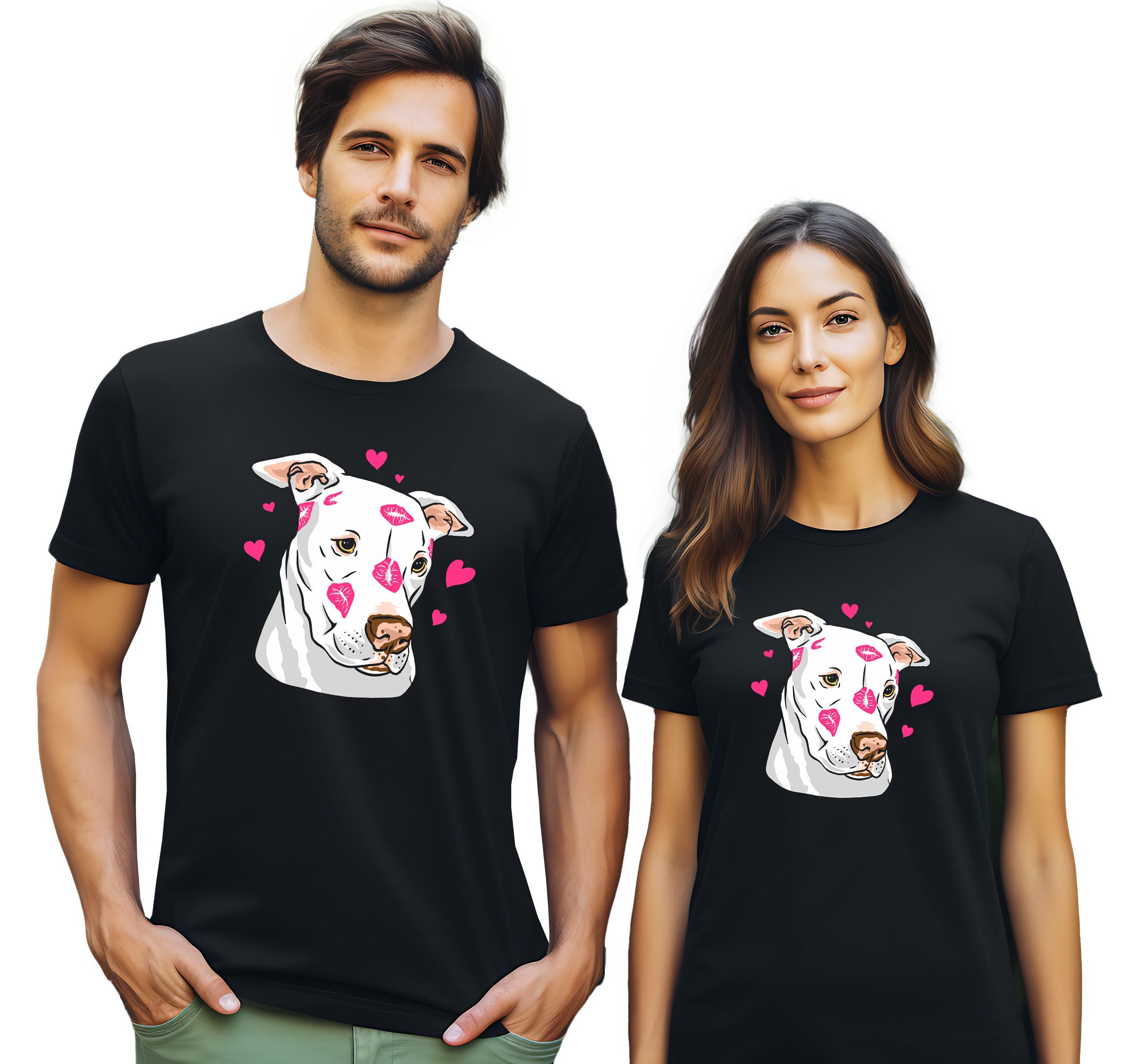 MyDesign24 T-Shirt Hunde print Shirt Hundekopf mit Herz Hunde T-Shirt schwarz kurzarm Regular Fit i229
