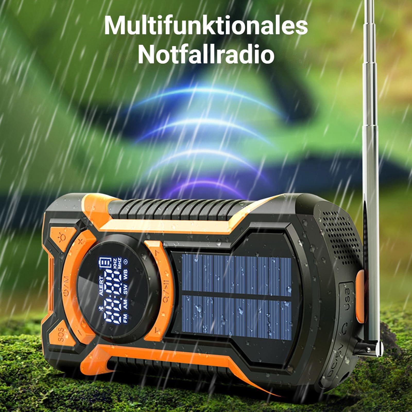 Tekoo Kurbelradio Solar Notfallradio 5000mAh Powerbank mit LED Taschenlampe Notfallradio (FM, AM, Sendersuchlauf, 3 Lademethoden (Solar, Kurbel, USB), IPX5 Wasserfest, Bluetooth 5.3)