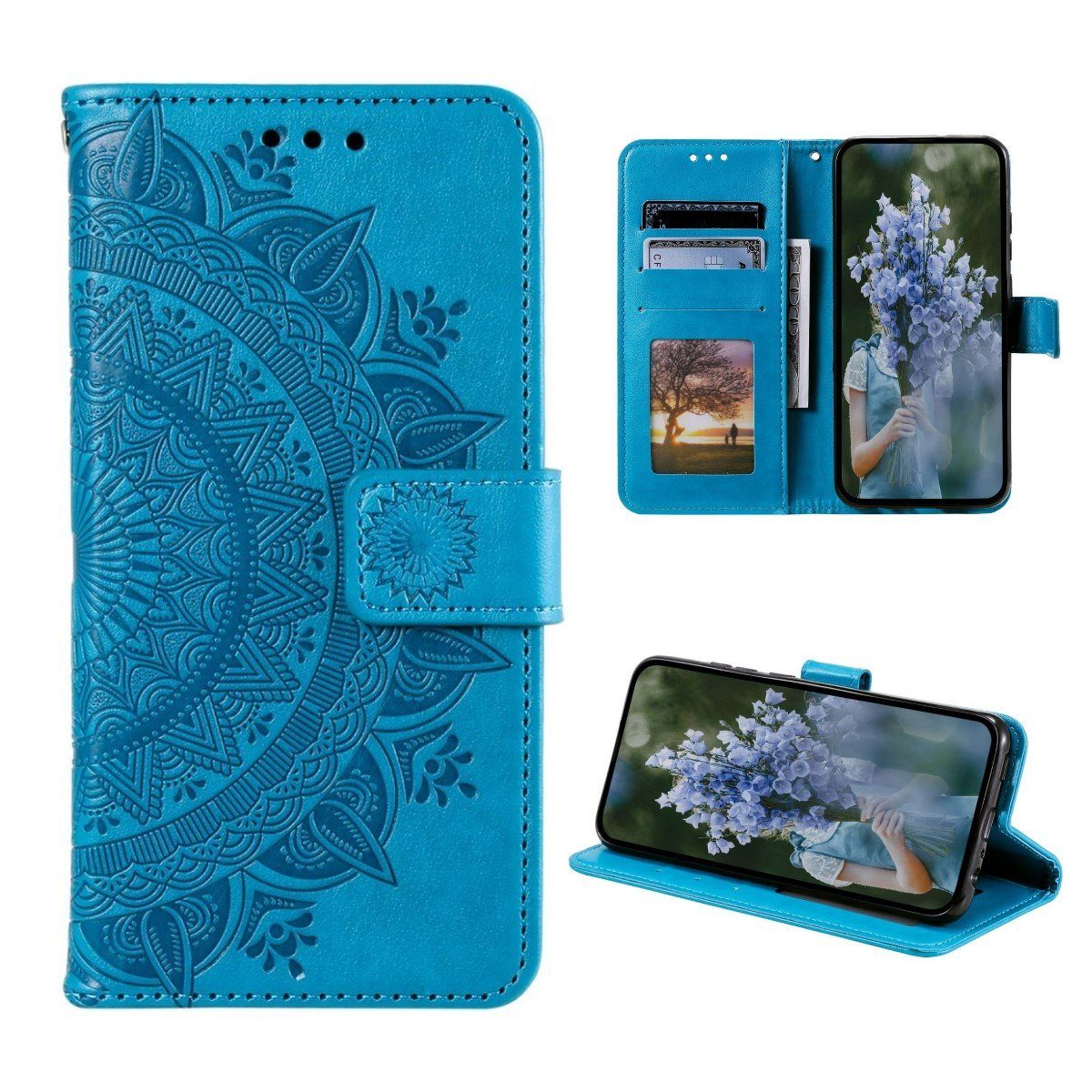 CoverKingz Handyhülle Hülle für Samsung Galaxy S23 Handyhülle Flip Case Cover Schutzhülle 15,5 cm (6,1 Zoll), Klapphülle Schutzhülle mit Kartenfach Schutztasche Motiv Mandala