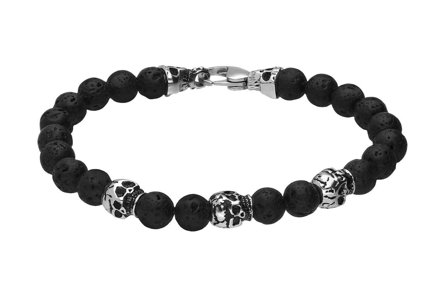 Armband Lavastein Kugelarmband TOTENKÖPFE