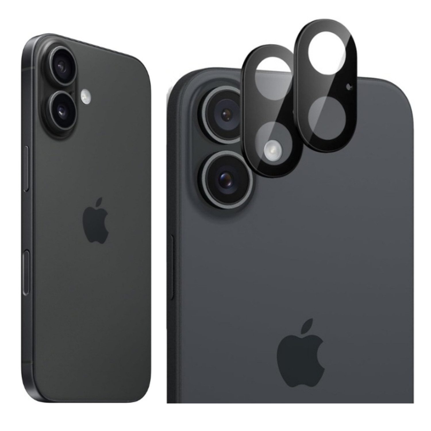 CLM-Tech Kameraschutzglas 2X iPhone 16 Kameraglas kristallklar für Apple iPhone 16 6,1 Zoll, Linse Schutzglas 9H Glas - Folie kristallklar 2X Stück, 2 Stück, Kratzfest