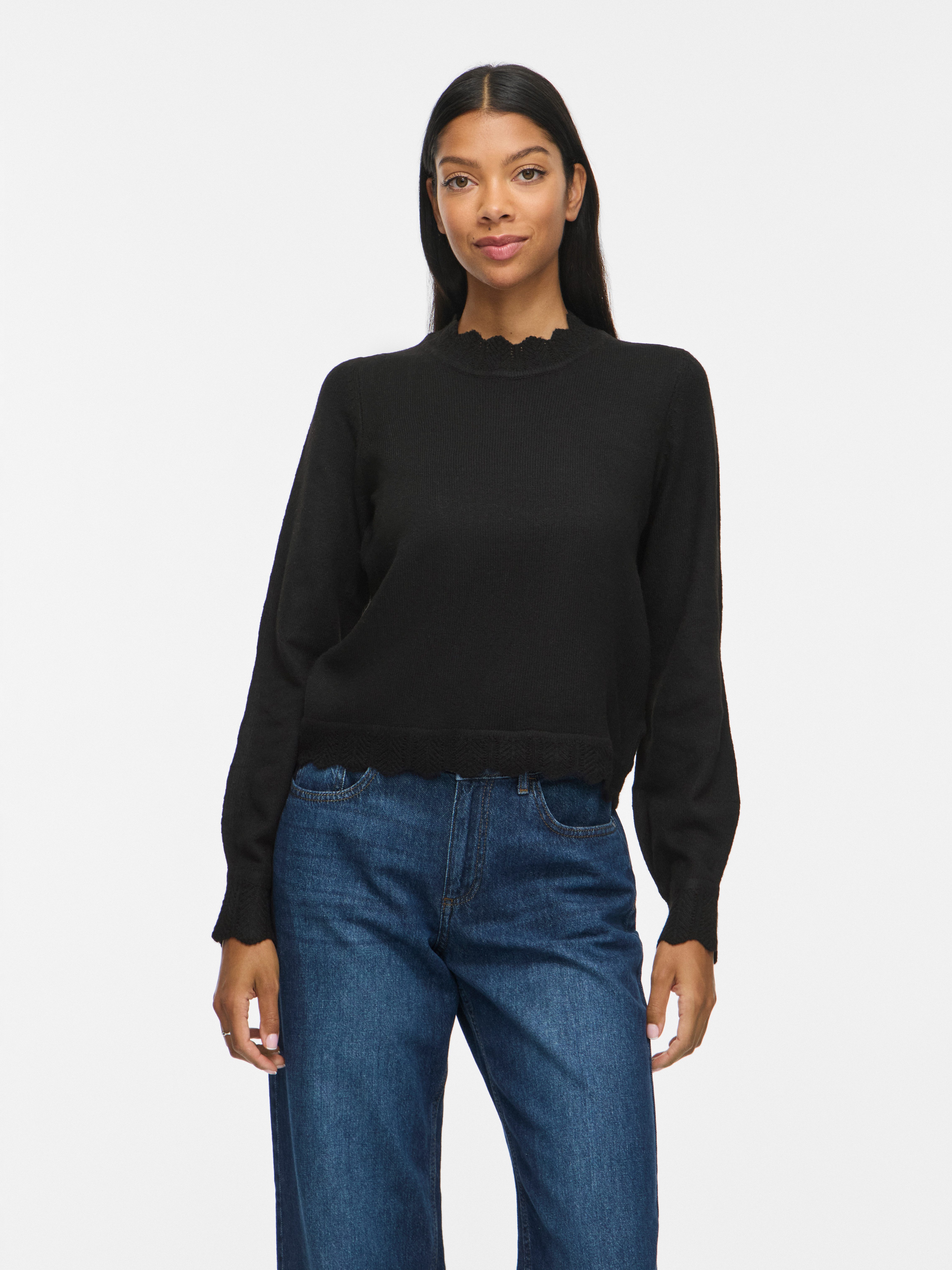 Vila Strickpullover VINIKOLINA O-NECK L/S KNIT TOP - NOOS Materialmix, regular fit