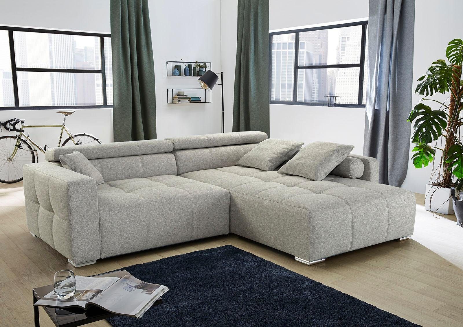 Salerno, bzw. im mit Ecksofa Kopf- beige Gruppe Rückenteilverstellung Big-Sofa-Style, Zierkissen Jockenhöfer und