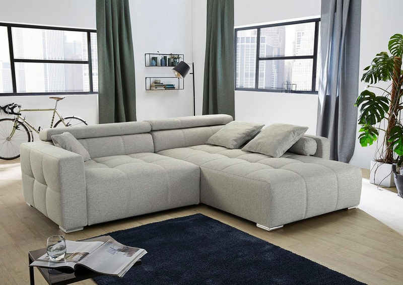 Jockenhöfer Gruppe Ecksofa Salerno L-Form, im Big-Sofa-Style, mit Kopf- bzw. Rückenteilverstellung und Zierkissen