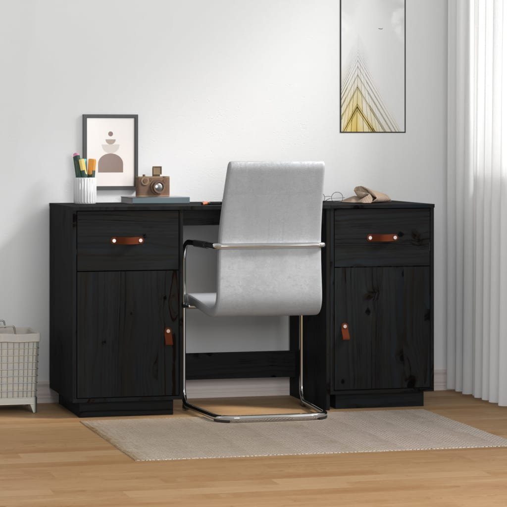 furnicato Schreibtisch mit Schränken Schwarz 135x50x75 cm Massivholz | Schreibtische