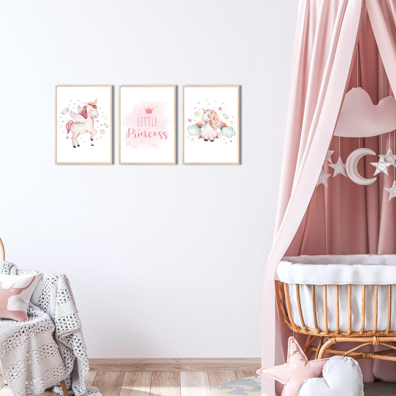 MeinBaby123® Poster Einhorn Bilder Kinderzimmer, Poster Kinderzimmer Deko, Babyzimmer Deko, Wandbilder,  Einhorn,  Prinzessin