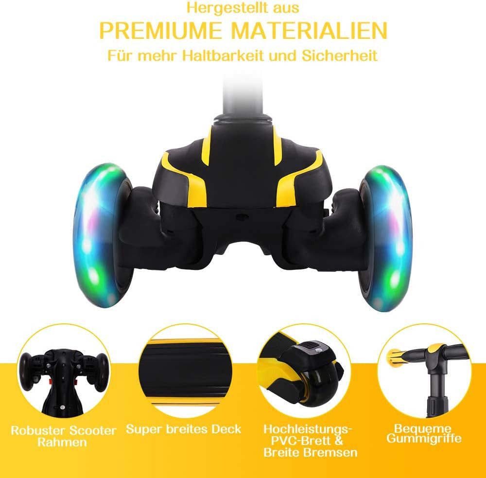 YOLEO Dreiradscooter, LED, 4-fach höhenverstellbar
