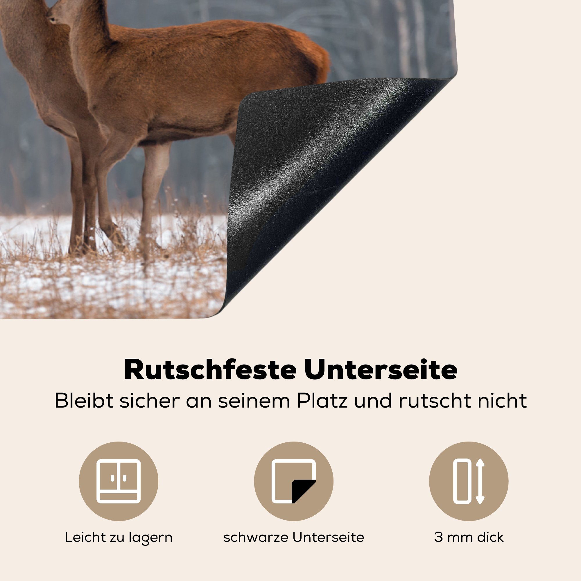 - 81x52 Herdblende-/Abdeckplatte küche, Hirsche Induktionskochfeld Wald für - (1 Winter, MuchoWow Ceranfeldabdeckung Schutz cm, Vinyl, die tlg),