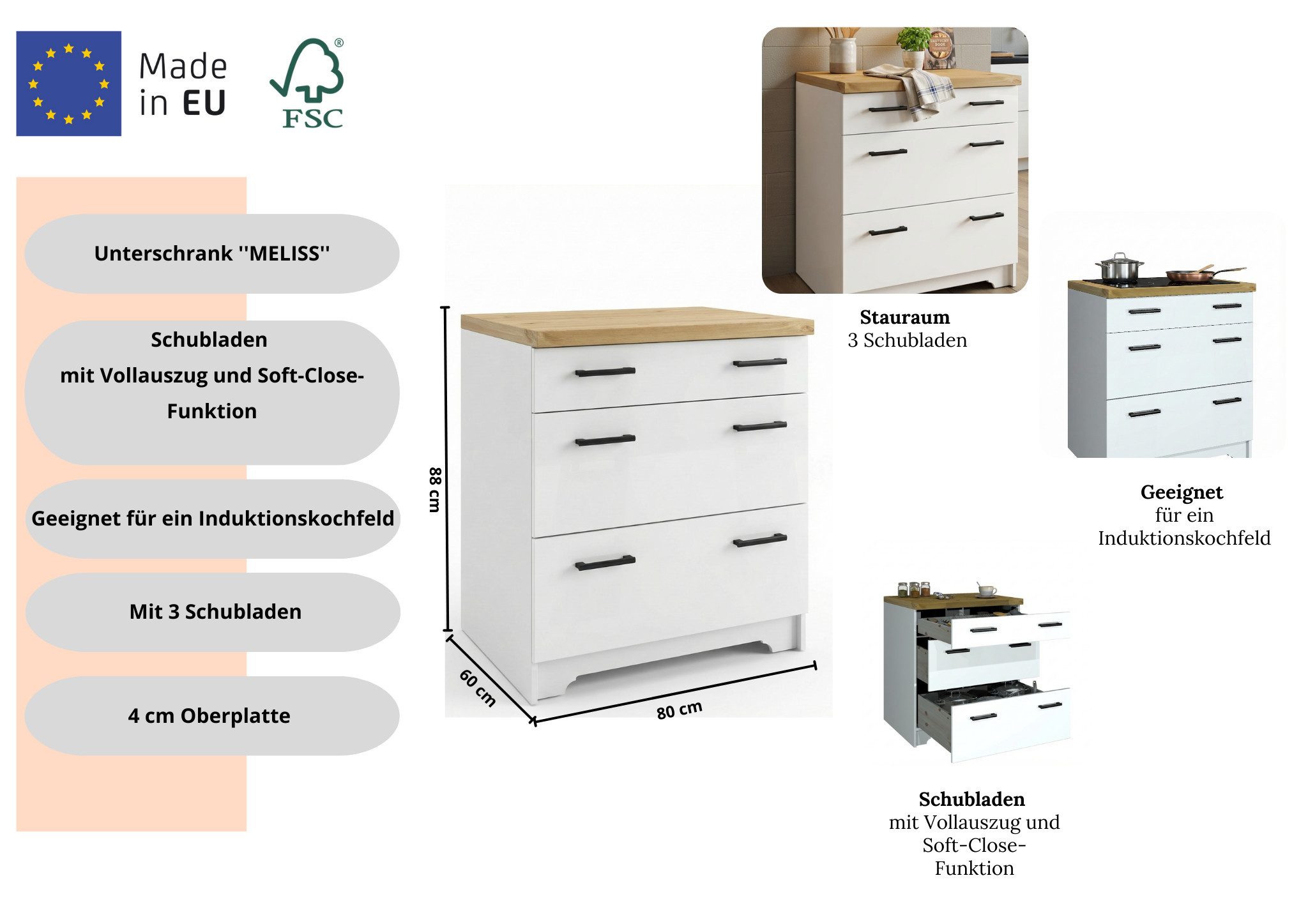 Home affaire Unterschrank Meliss aus massiver Kiefer, Breite 80 cm, Soft-Close-Funktion