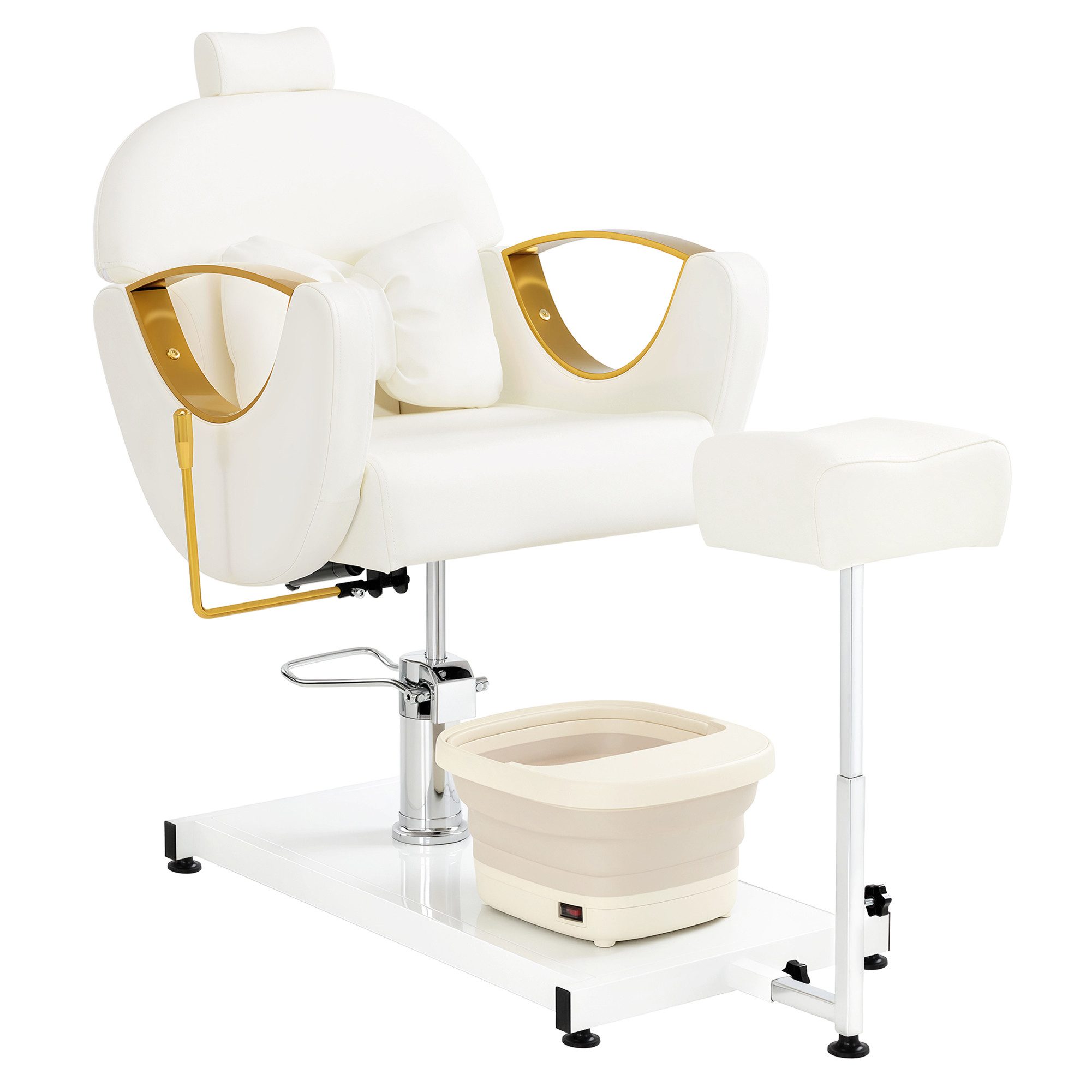 Barberpub Stuhl BarberPub Pediküre Stuhl mit Fußbadewanne F0325 (Gold-Weiß)