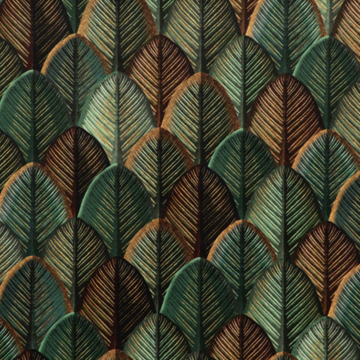 SCHÖNER LEBEN. Stoff Samtstoff Polsterstoff Dekostoff Blätter Schuppen grün braun 1,40m, pflegeleicht