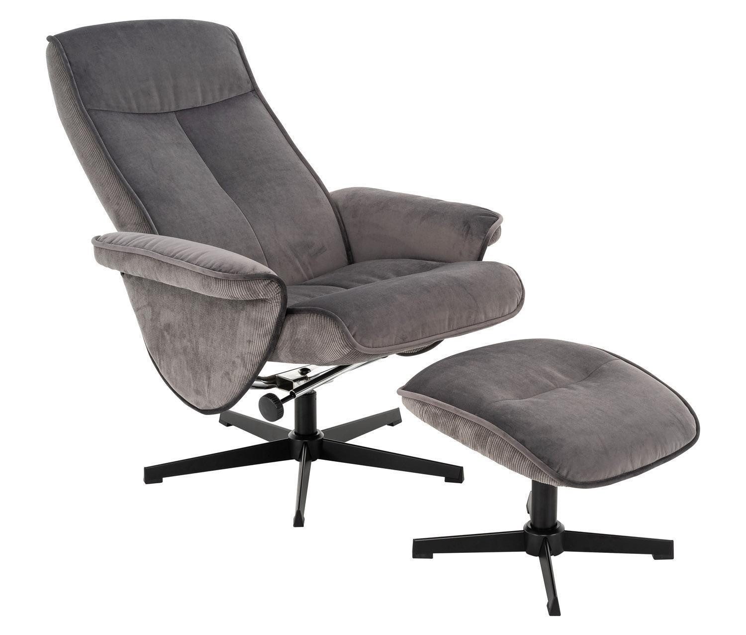 Femo Trade Relaxsessel mit Hocker DAVID, Dunkelgrau, Schwarz, Cordbezug, Metallgestell, mit manueller Relaxfunktion
