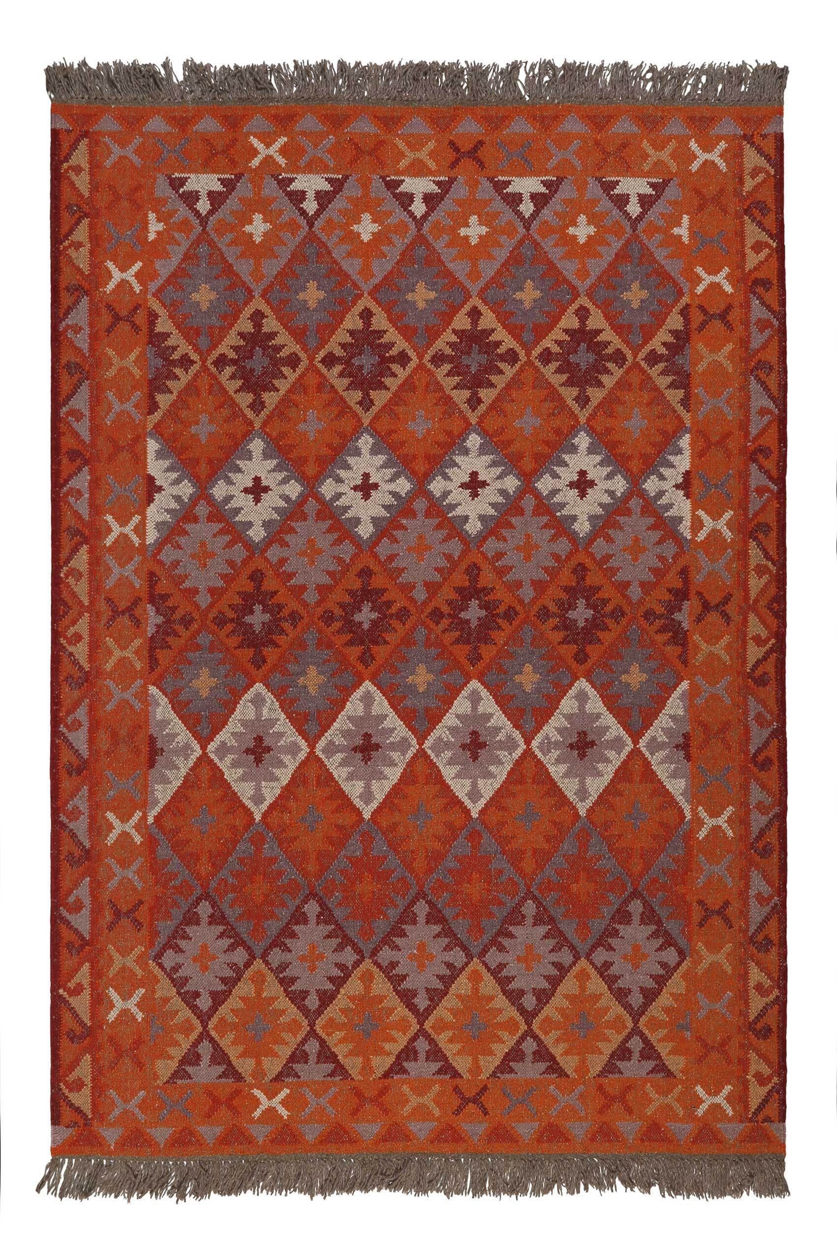 Teppich Pierre, Green Looop, Höhe: 5 mm, Wollteppich, Kelim, handgewebt, Orient Look, mit Fransen