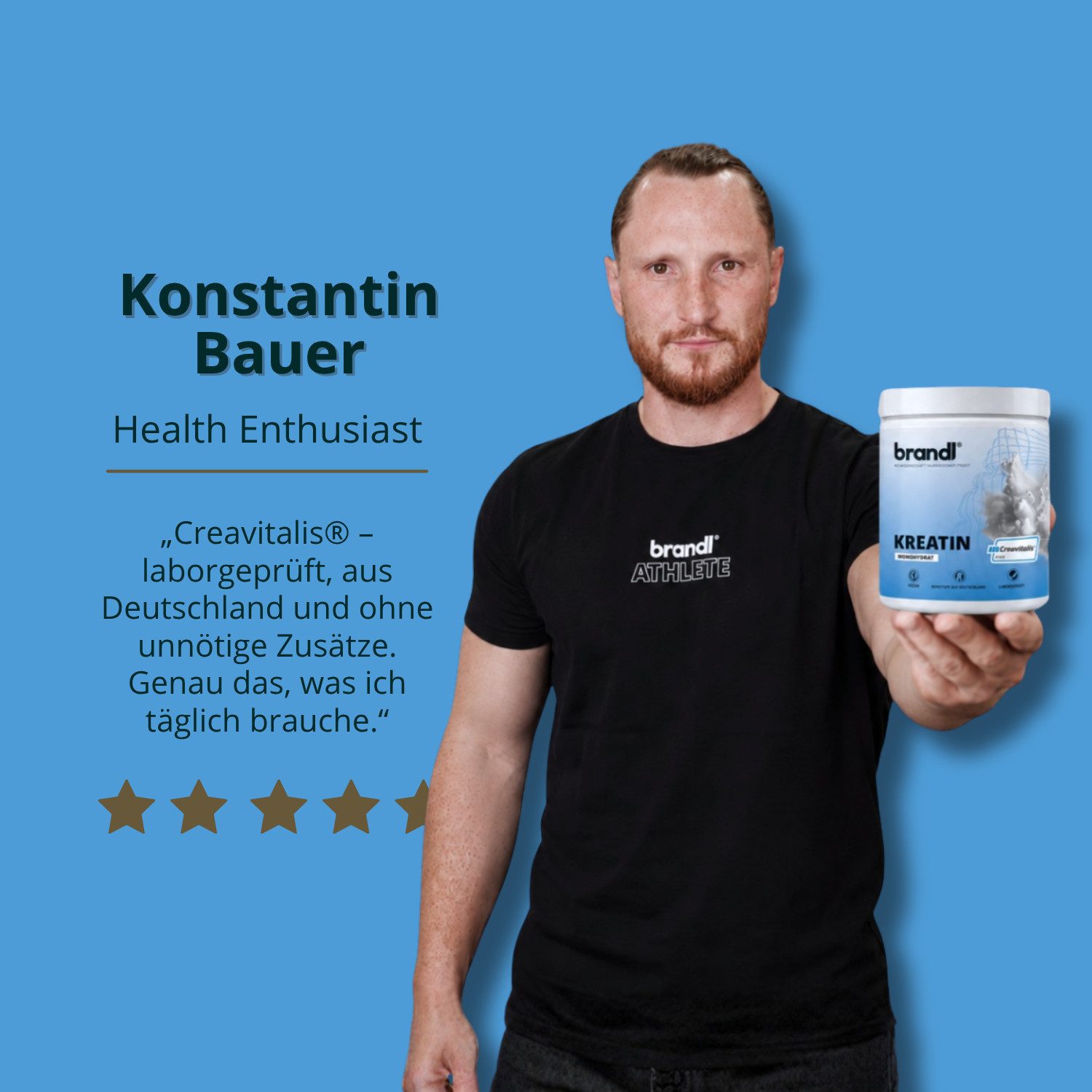 Brandl Nutrition Kreatin Monohydrat - Rohstoff aus Deutschland Pulver, 300 g, unabhänging laborgeprüft & ohne Zusatzstoffe, Kreatinpulver