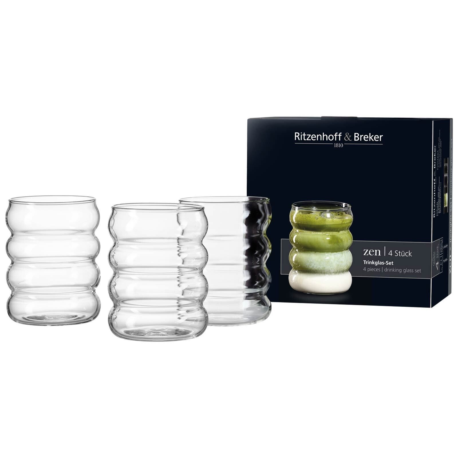 Ritzenhoff & Breker Glas Zen Trinkgläser-Set 300 ml 4er Set, 4-tlg., Glas