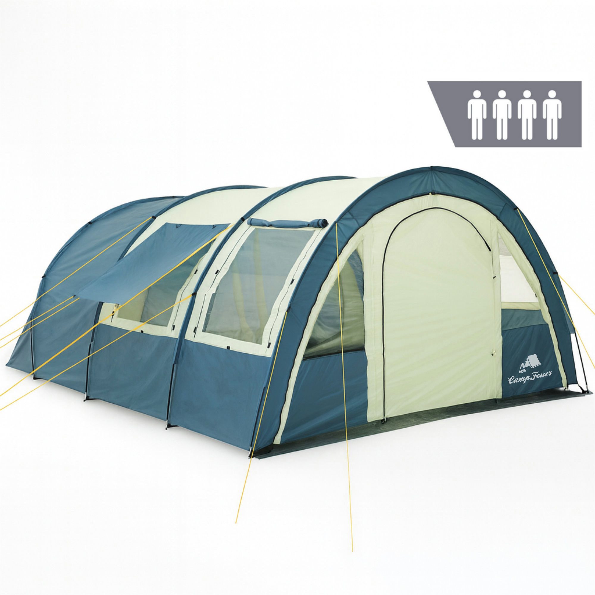 CampFeuer Tunnelzelt Zelt Multi für 4 Personen, Blau / Sand, Tunnelzelt mit Vorraum, 5000 m, Personen: 4