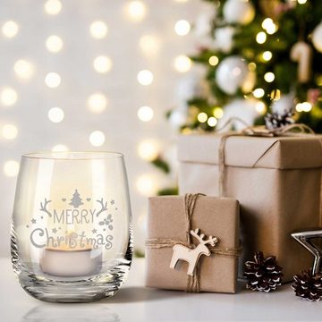GRAVURZEILE Teelichthalter von Leonardo aus Glas mit Gravur - Weihnachtsdeko - Merry Christmas, Geschenke für Frauen und Männer zu Weihnachten Nikolaus und Wichtel