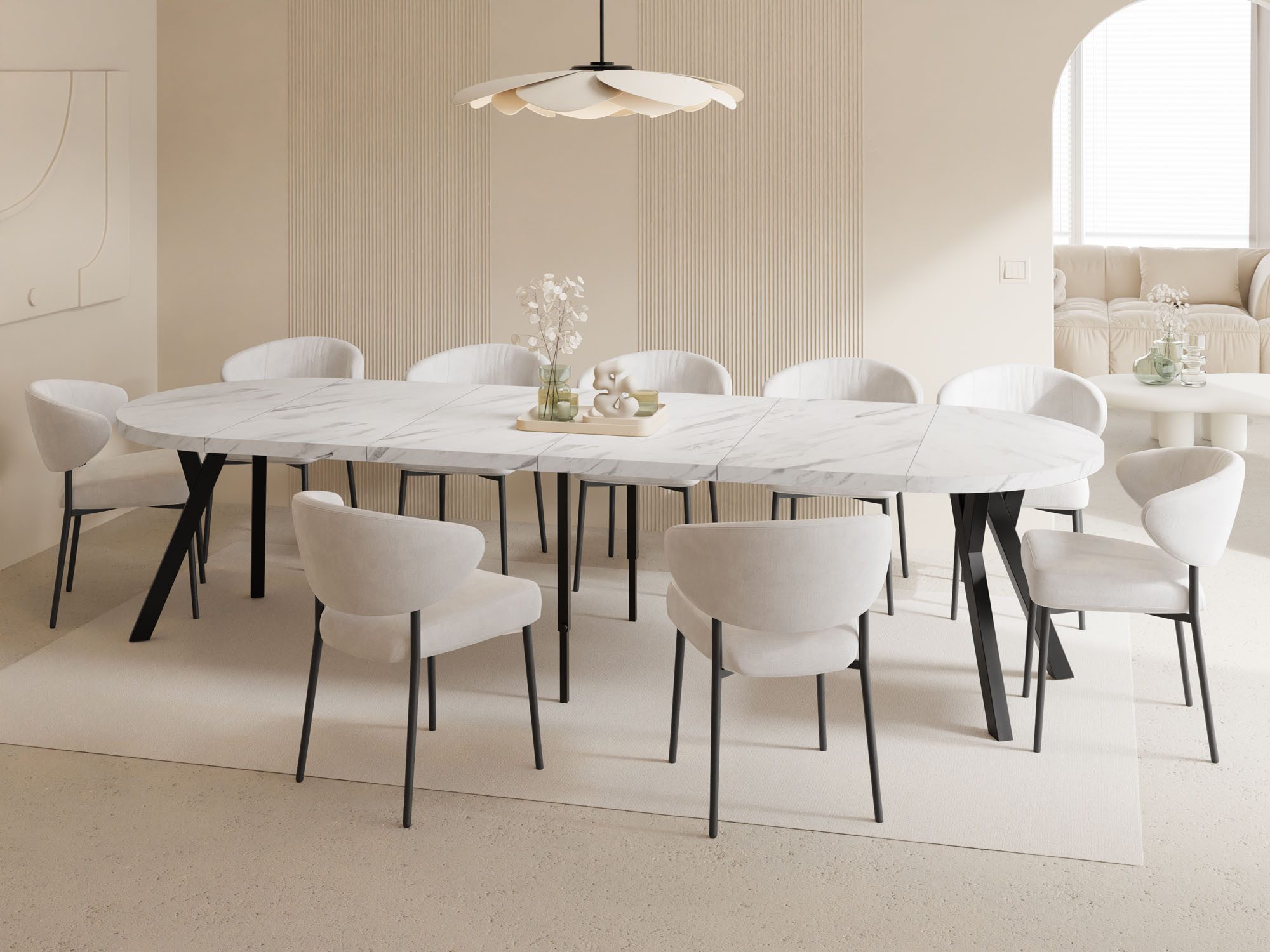 WFL GROUP Esstisch Twixy ausziehbar rund industrial mit schwarzen Holzbeine günstig online kaufen