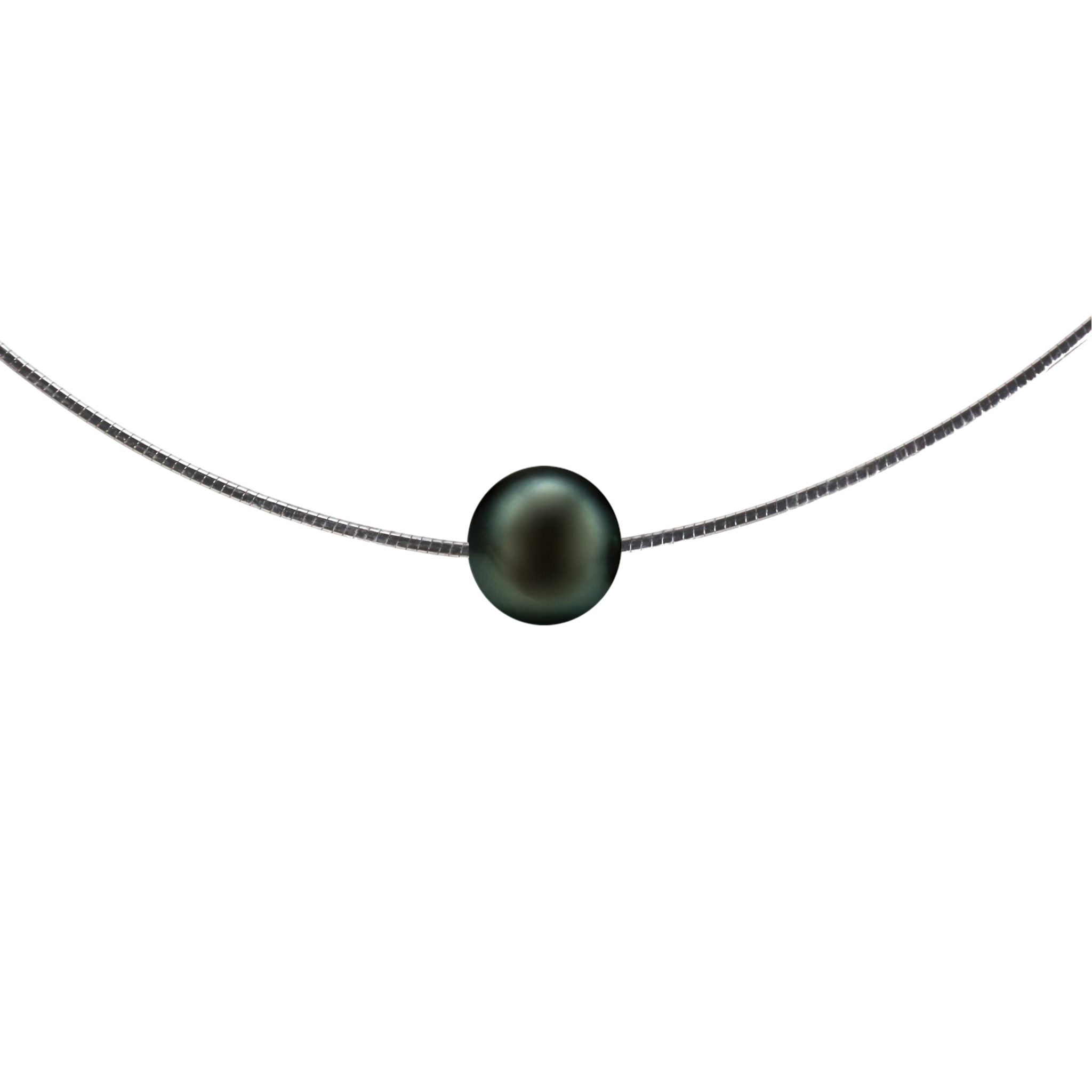 Edellis Kette mit Anhänger Damen Omega Reif rund mit Tahiti-Perle, 8-9 mm AA+ Sterling Silber 925