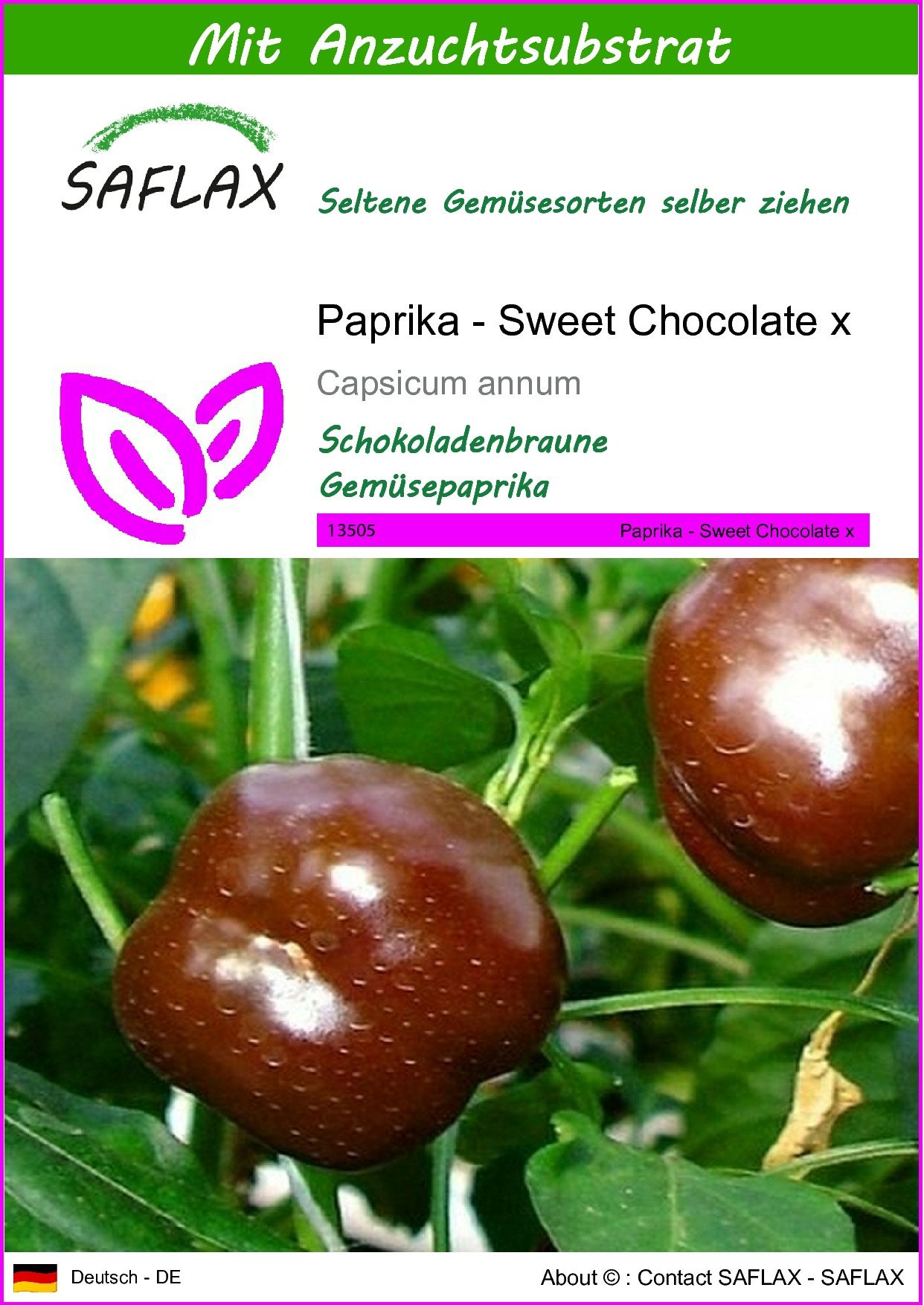 Gemüsesamen SAFLAX - Samen und Substrat - Paprika - Sweet Chocolate x