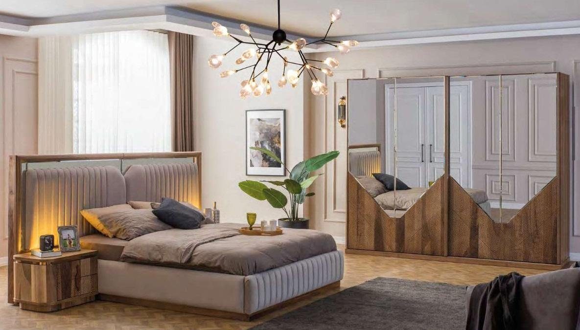 JVmoebel Schlafzimmer-Set Luxus Schlafzimmer set Bett + 2x Nachttische + Kleiderschrank Modern, Made In Europe