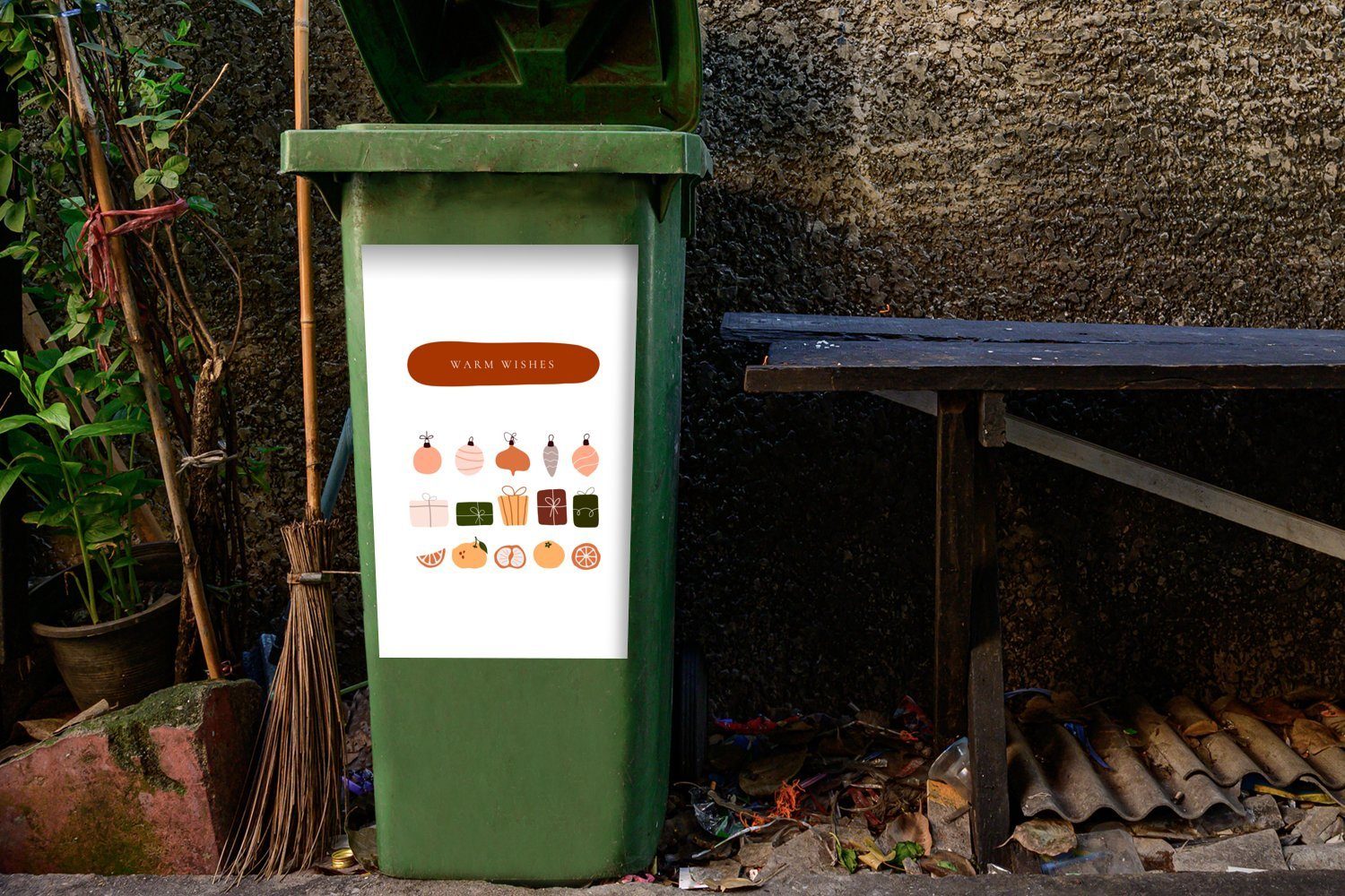 St), Abfalbehälter Zitat - Obst Wandsticker Mülleimer-aufkleber, MuchoWow Christbaumkugeln - Container, Sticker, (1 Mülltonne,