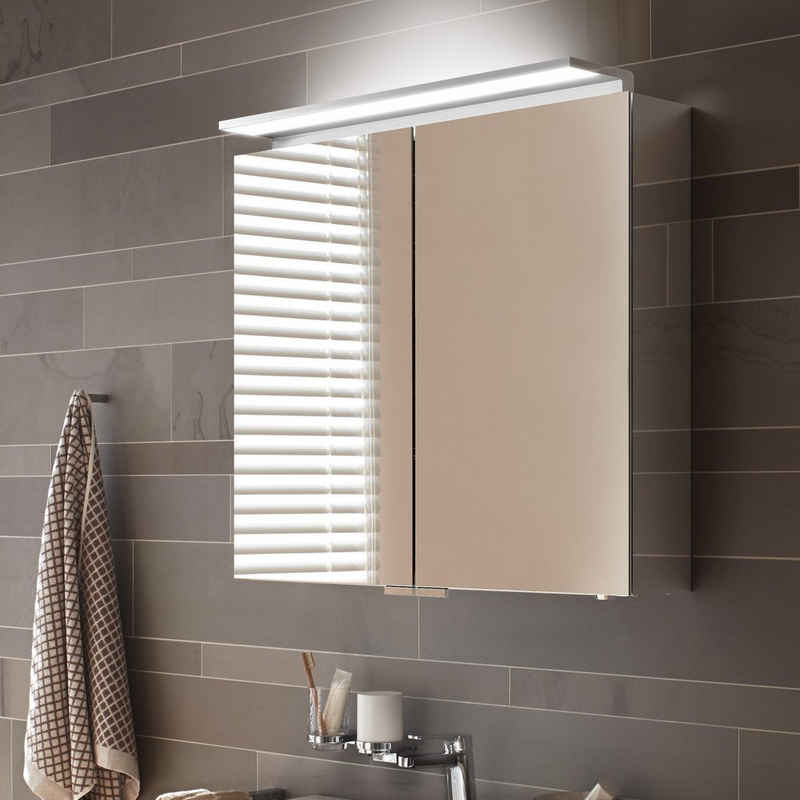 Keuco Spiegelschrank Royal L1 (Badezimmerspiegelschrank mit Beleuchtung LED), mit Steckdose, inkl. Wandbeleuchtung, verspiegelter Korpus, 2-türig, 65 cm breit