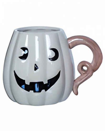 Horror-Shop Dekoobjekt Weiße Halloween Kürbis Tasse mit Strunk als Henkel