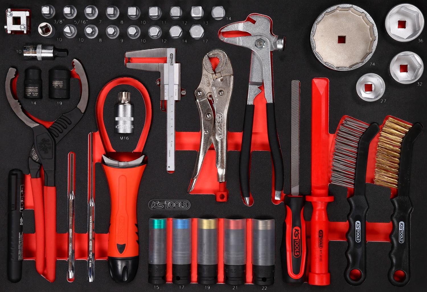 KS Tools Инструментwagen Öl- / und Reifendienst-Satz in Schaumstoffeinlage, 43-tlg