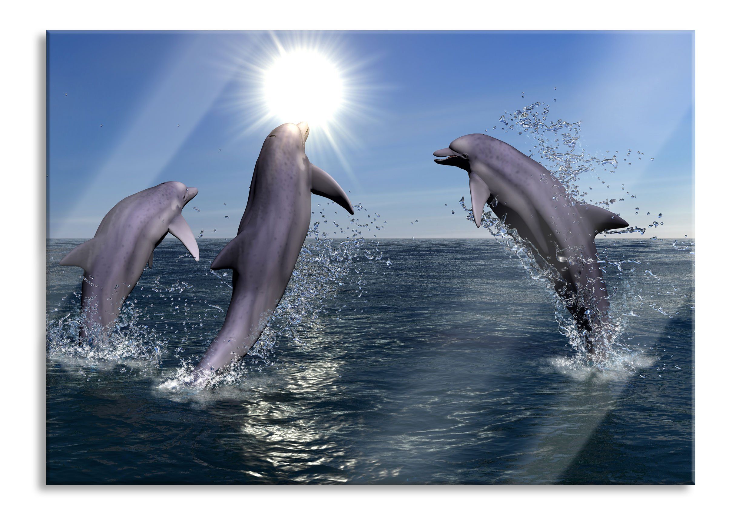 Pixxprint Glasbild springende Delphine, springende Delphine (1 St), Glasbild aus Echtglas, inkl. Aufhängungen und Abstandshalter